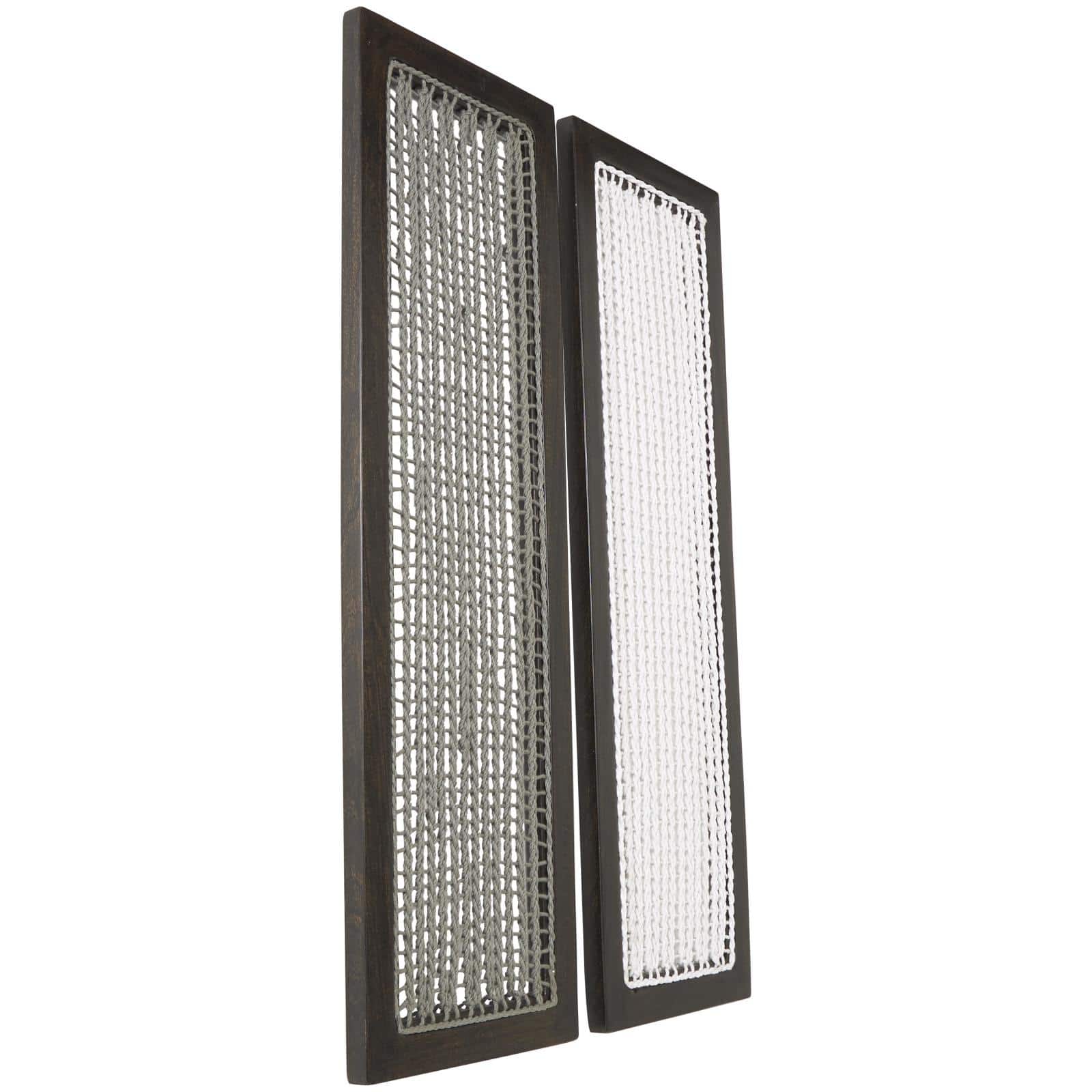 12" x 38" Dark Brown Mango Wood & Macrame Handmade Wall Décor Set