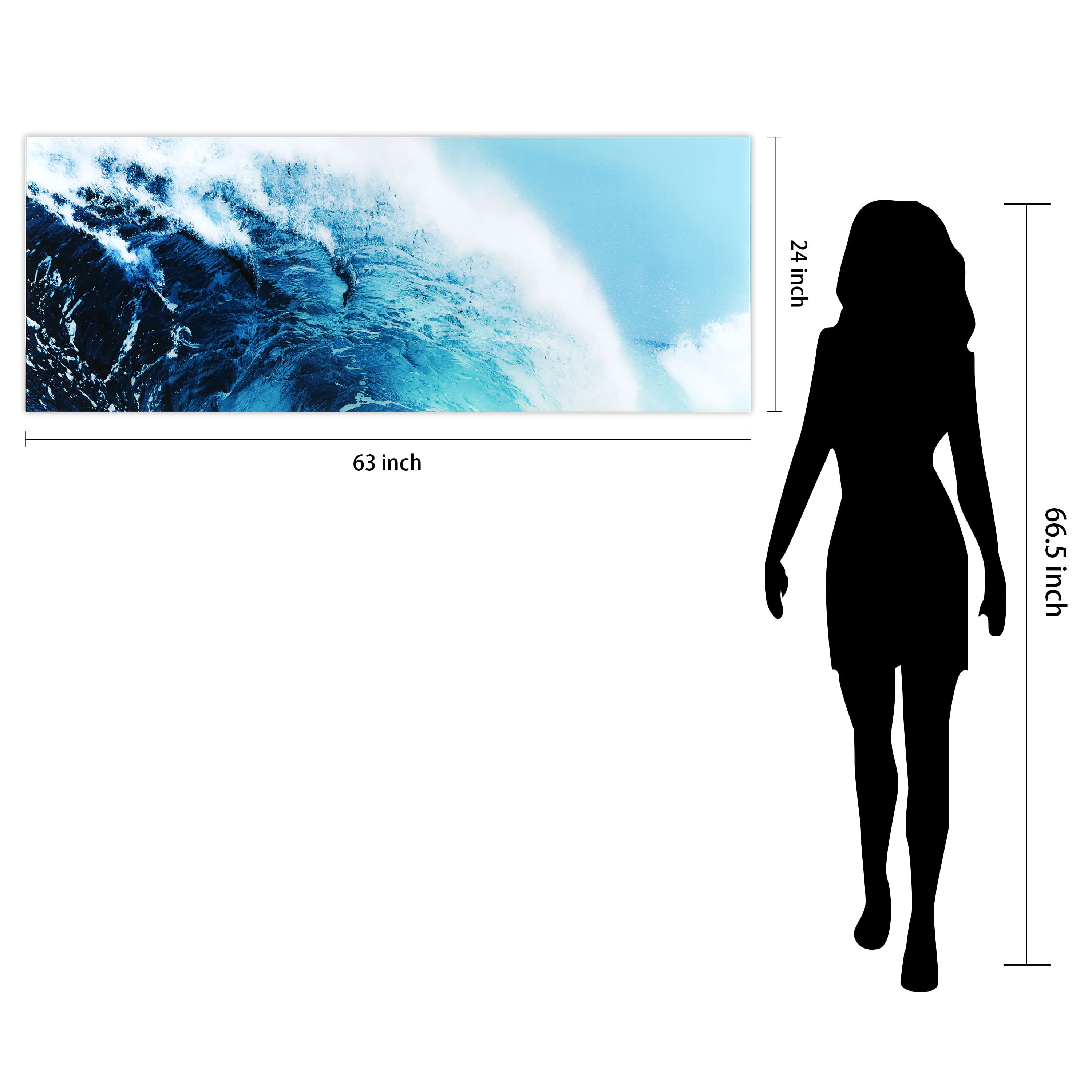 Empire Art Direct 24" x 63" Blue Wave 1 Frameless Free Floating Printed Tempered Glass Wall Art