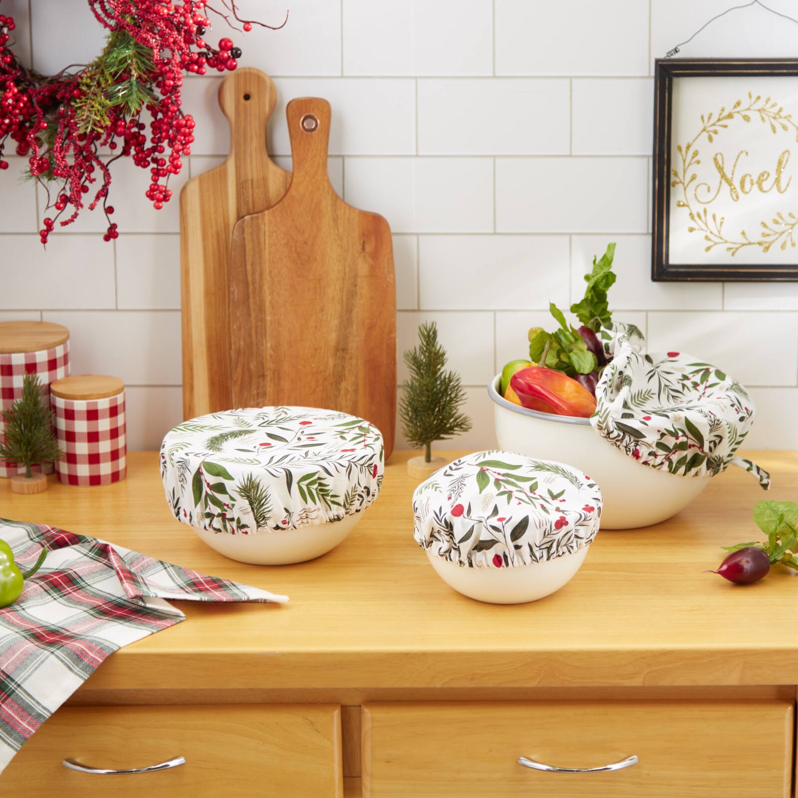 DII® Holiday Sprigs Print Dish Cover Set, 3ct.