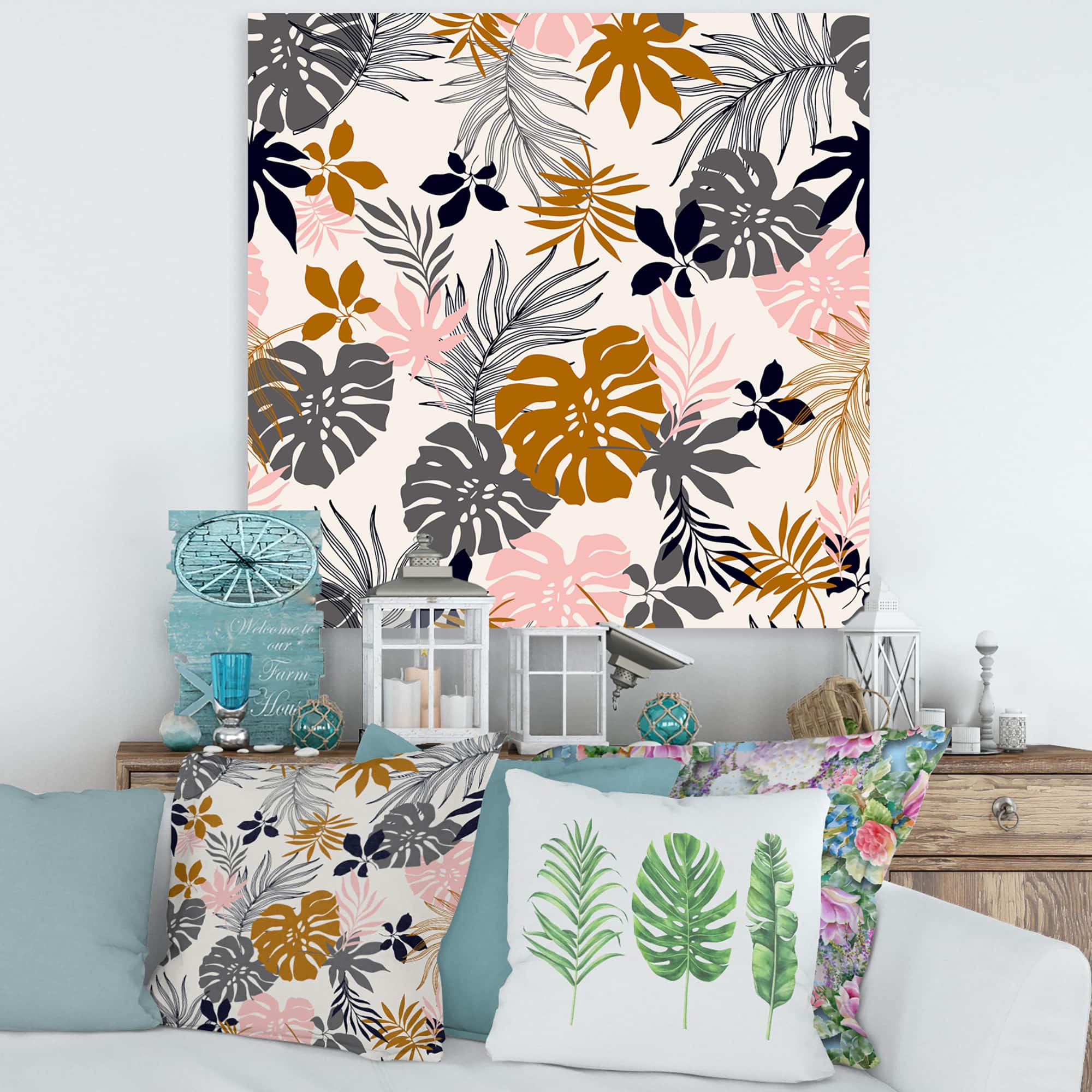 Designart - Tropical Naturepalm Monstera Leaves In Silhouette