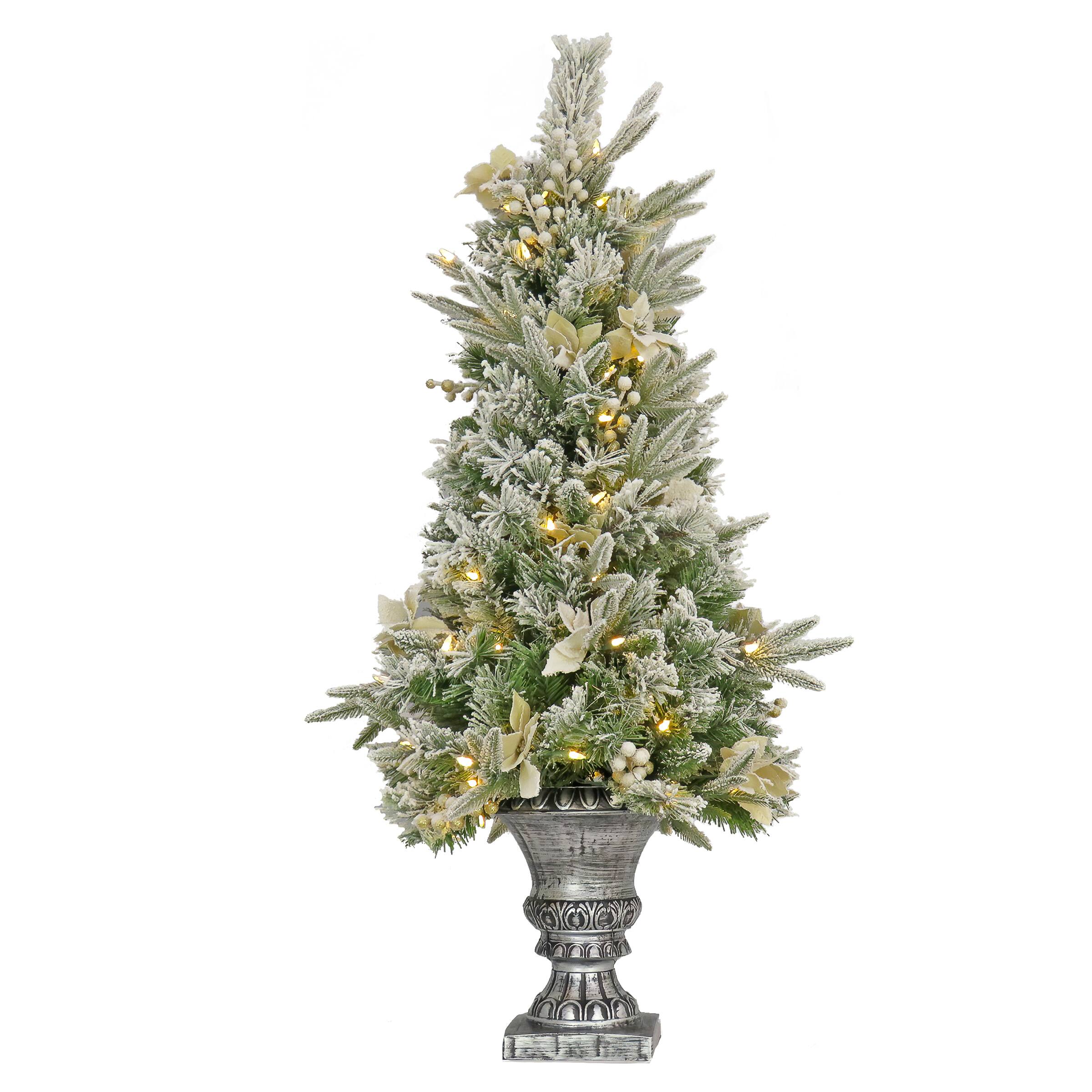 4ft. Pre-Lit Frosted Colonial Fir Artificial Christmas Entrance Tree, Warm White LED Lights