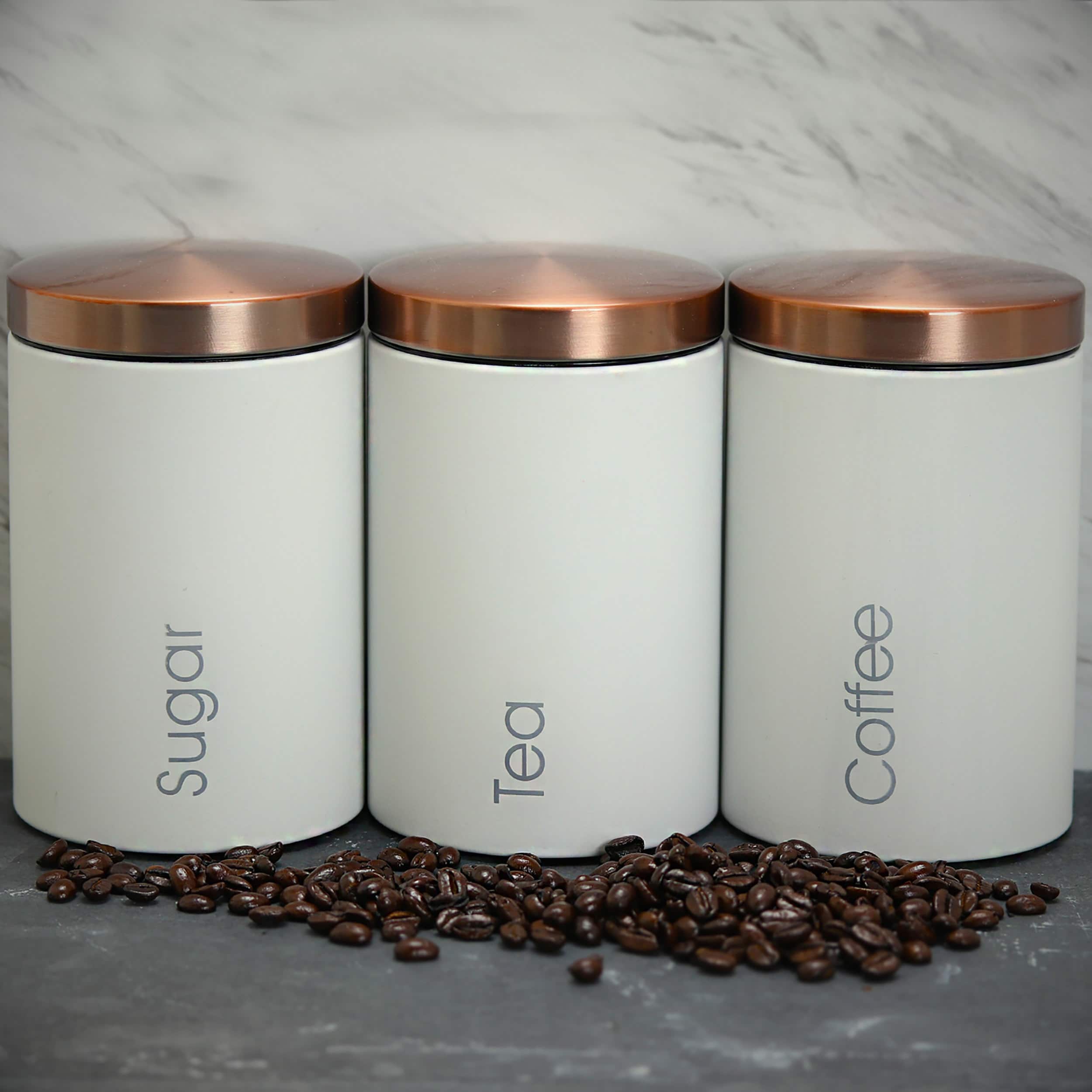 MegaChef Essential Kitchen Storage Matte White 3-Piece Sugar, Coffee & Tea Canister Set