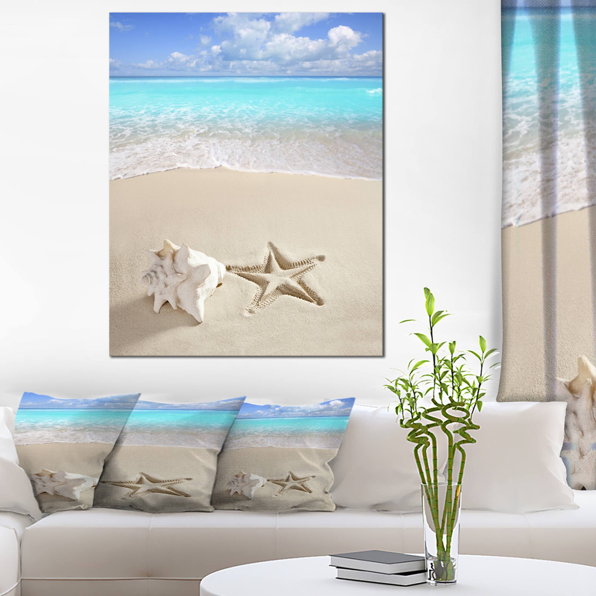 Designart - Caribbean Beach Starfish - Beach Photography Canvas Art Print