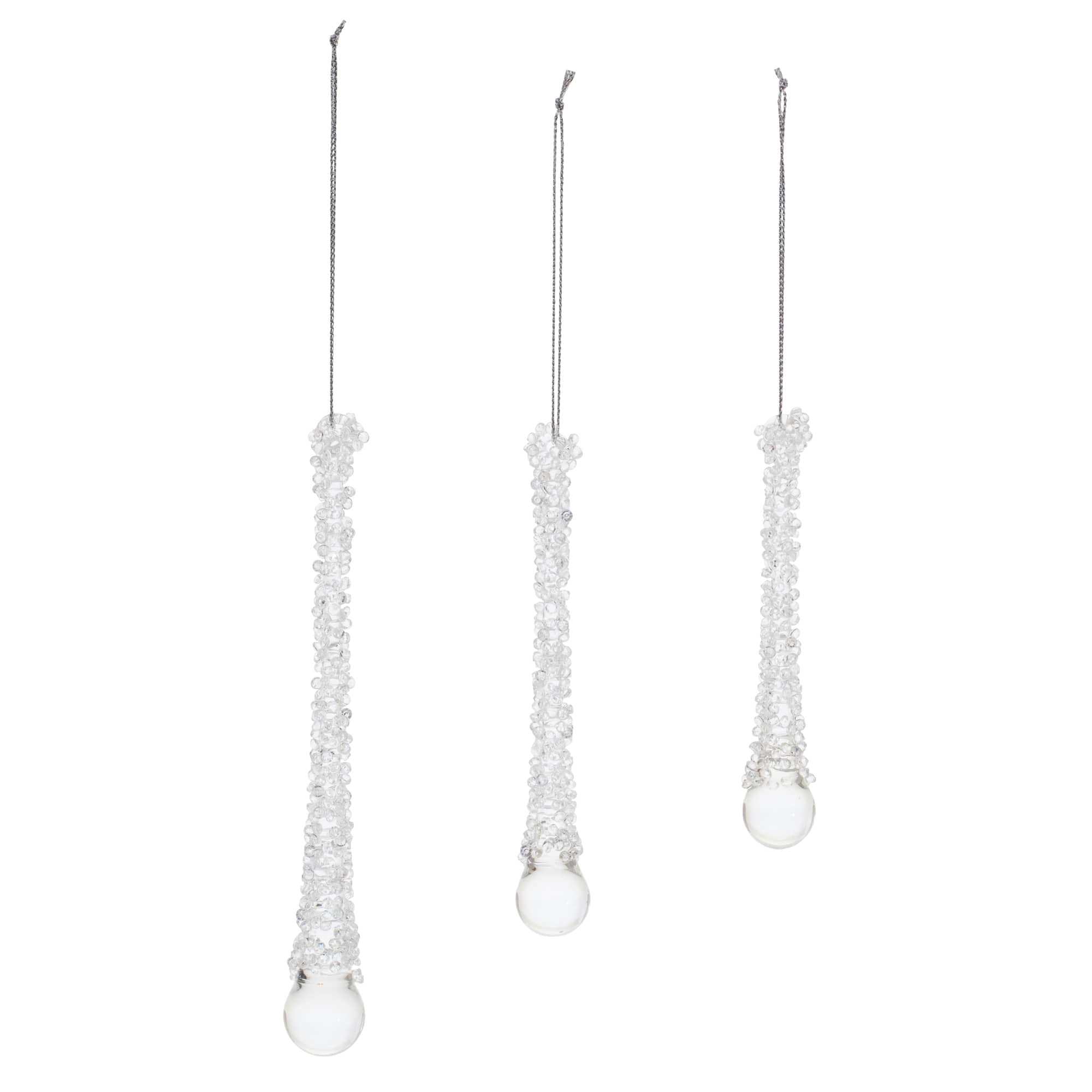 Clear Beaded Glass Icicle Drop Ornaments Set