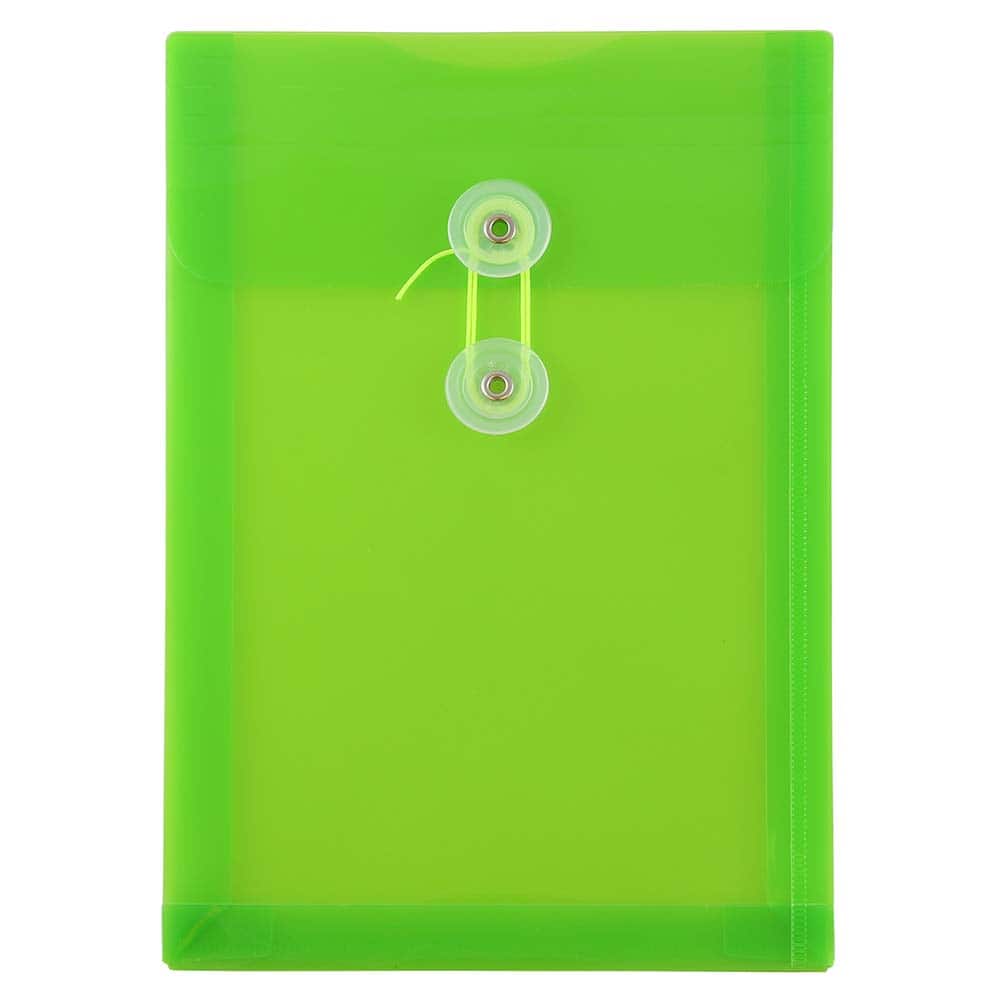 JAM Paper 6.25" x 9.25" Lime Green Button & String Closure Plastic Envelope, 12ct.