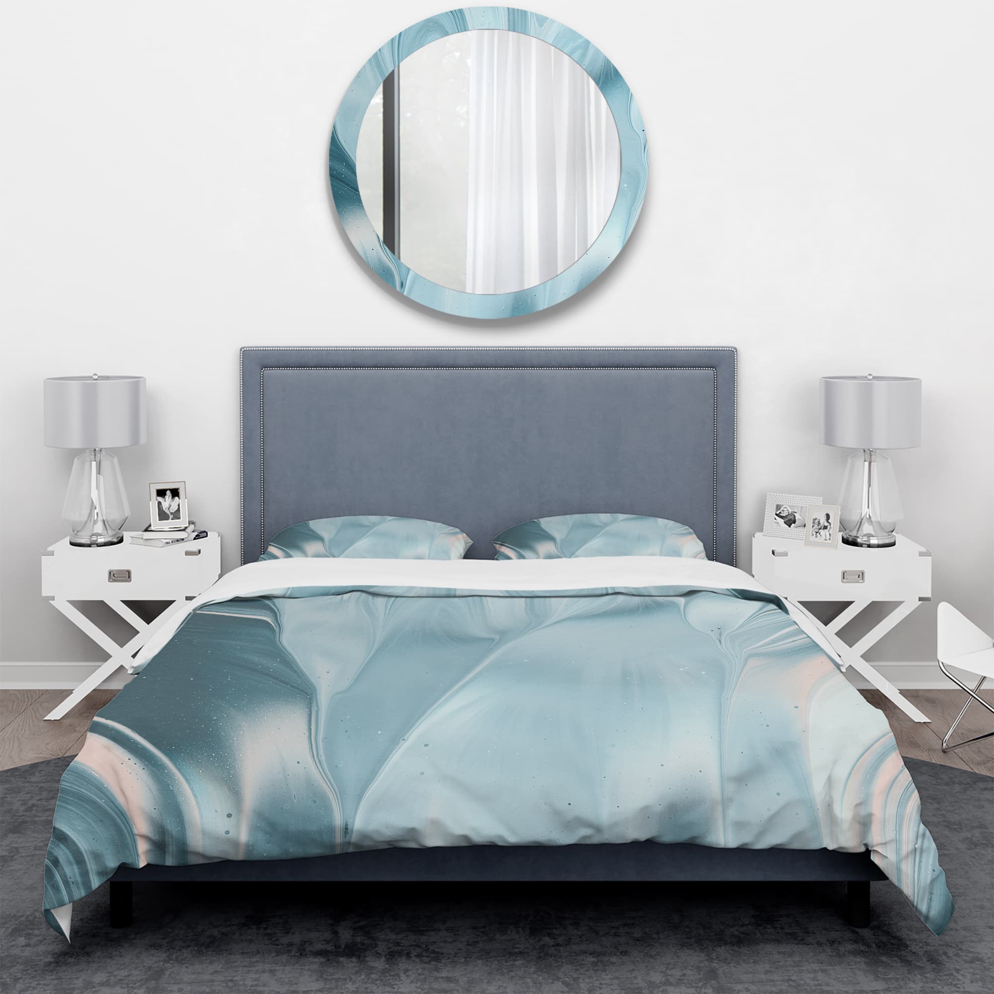 Designart 'Blue Modern Water I' Geometric Bedding Set