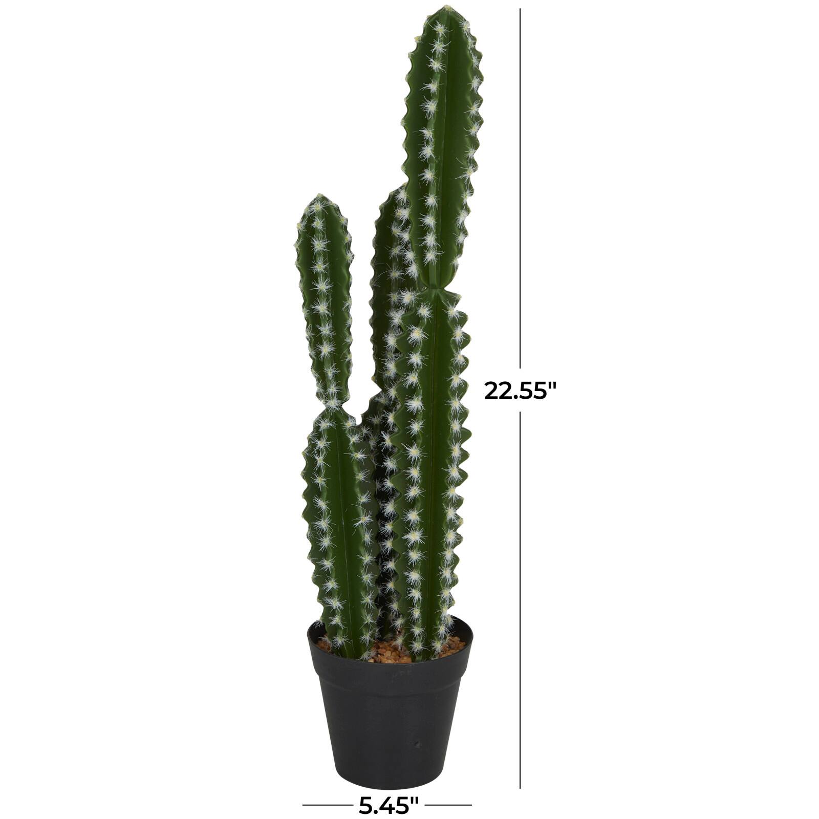 23" Green Faux Foliage Cactus Artificial Plant With Black Round Pot