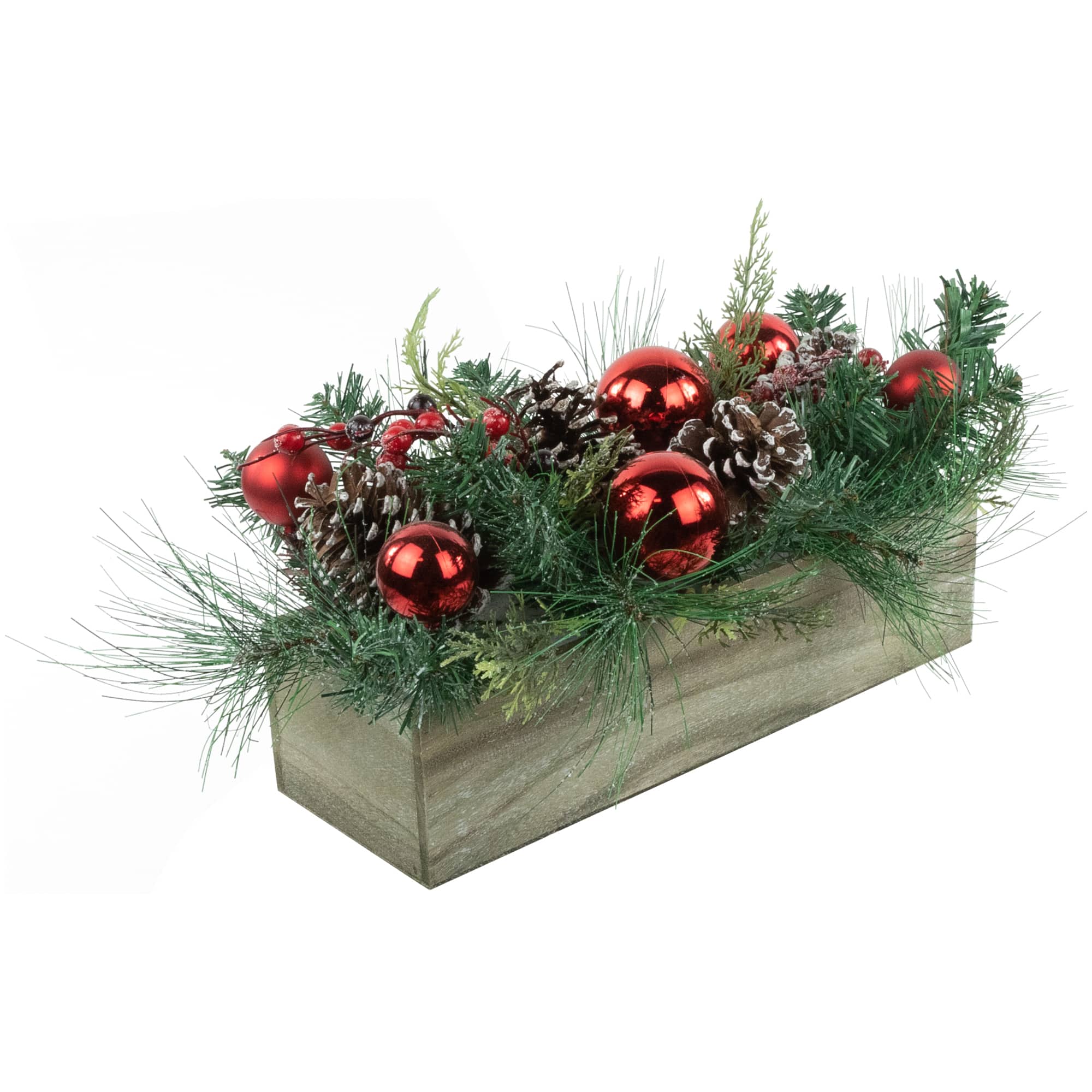24" Pine Foliage in Wooden Box Planter