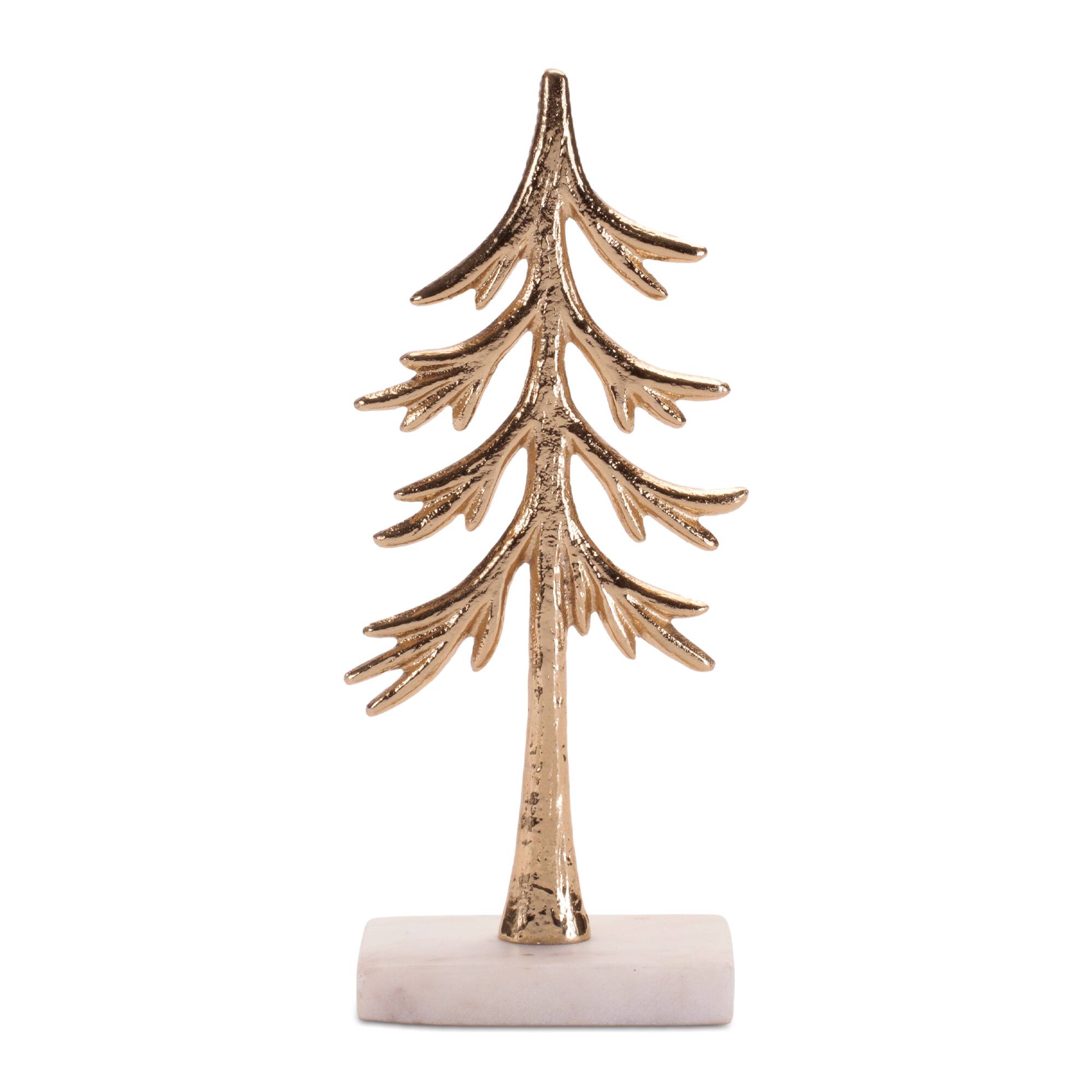 Melrose Gold Modern Metal Trees Sculptures on Marble Bases Set