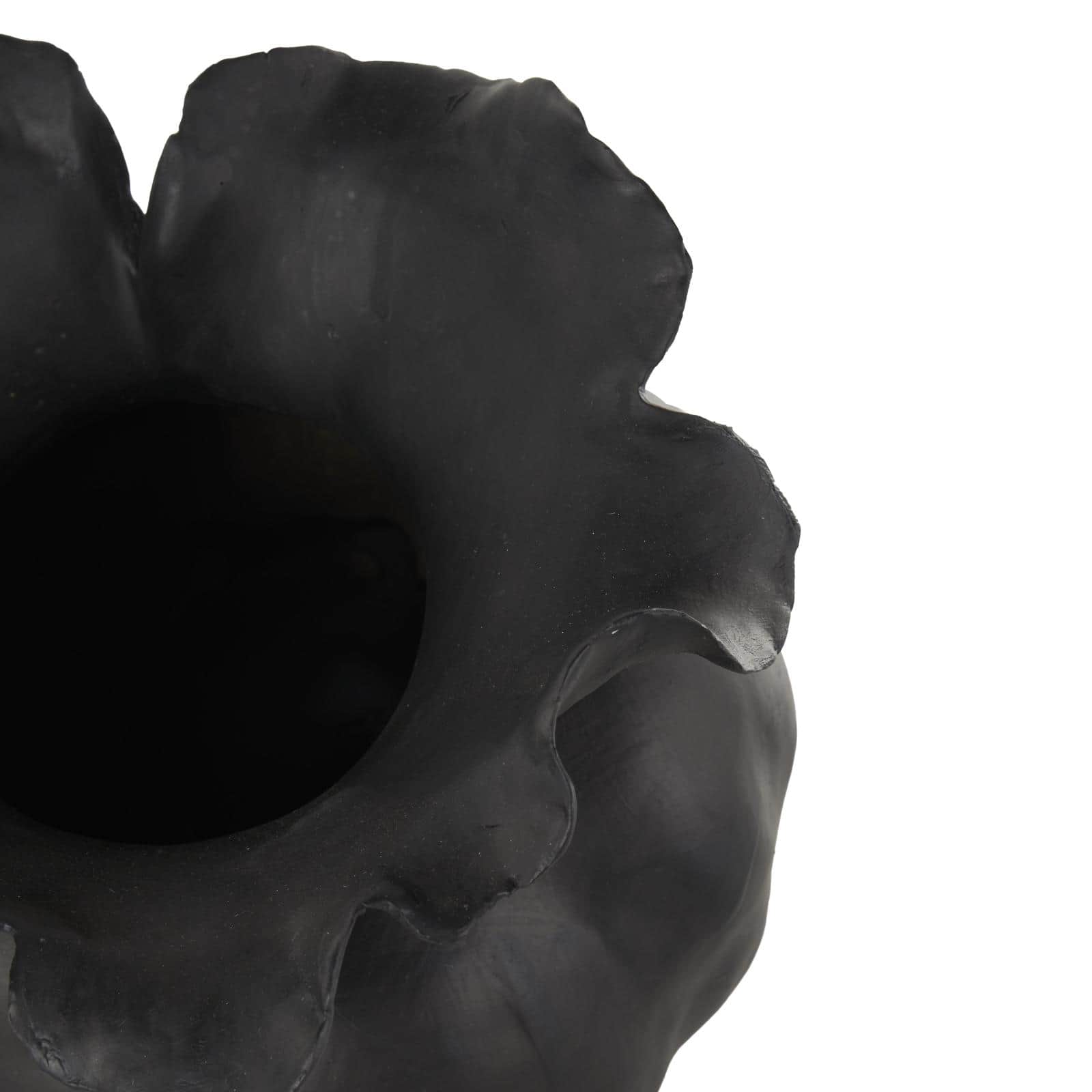 8.75" Black Ceramic Abstract Wide Rounded Floral Shaped Decorative Vase with Petal Rim