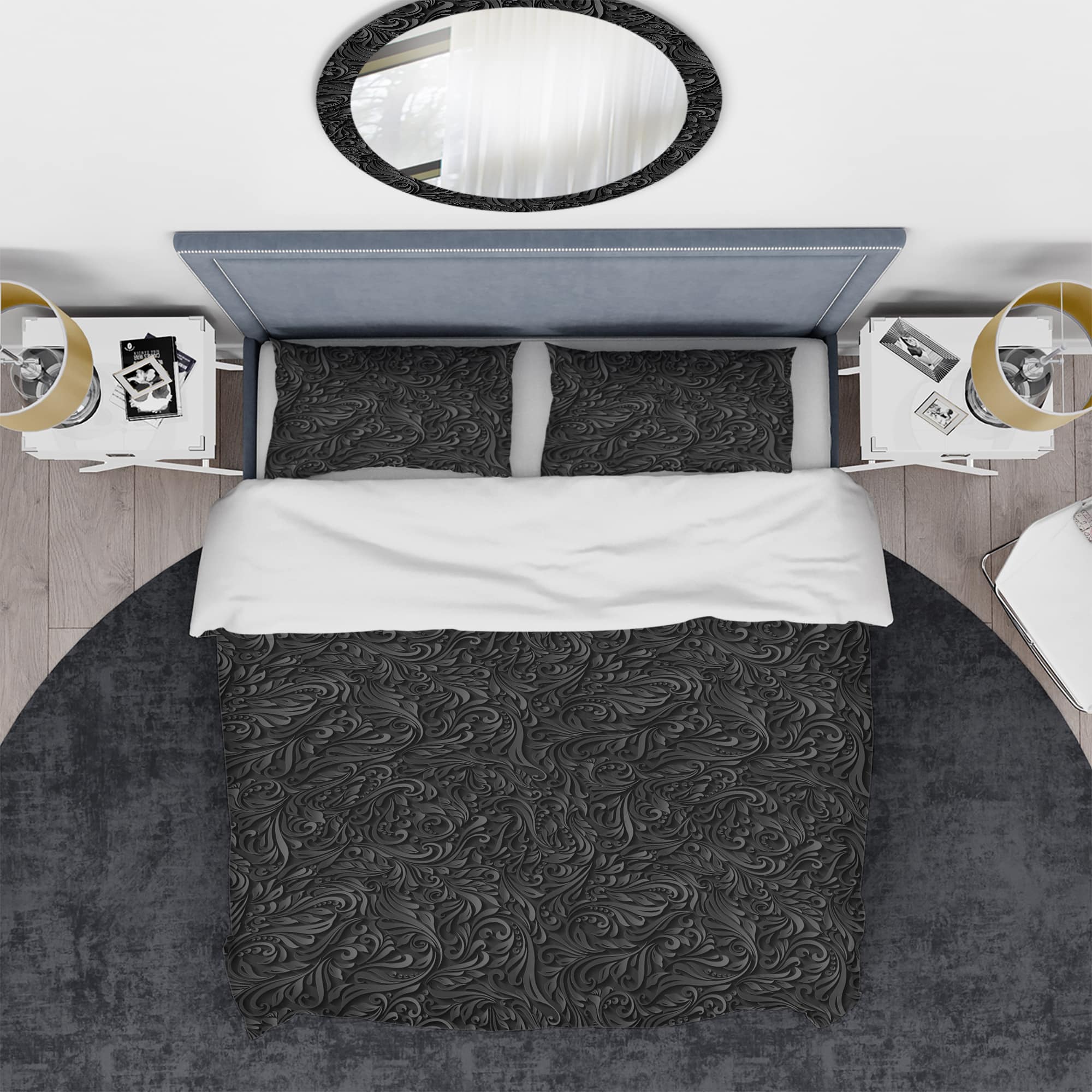 Designart '3D leaves in Shades of Black' Modern & Contemporary Bedding Set