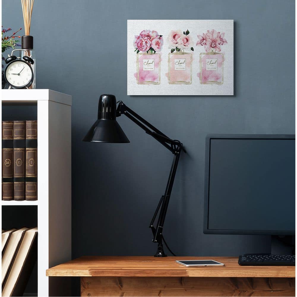 Stupell Industries Pink Flowers And Perfumes Glam Fashion Watercolor Design Canvas Wall Art