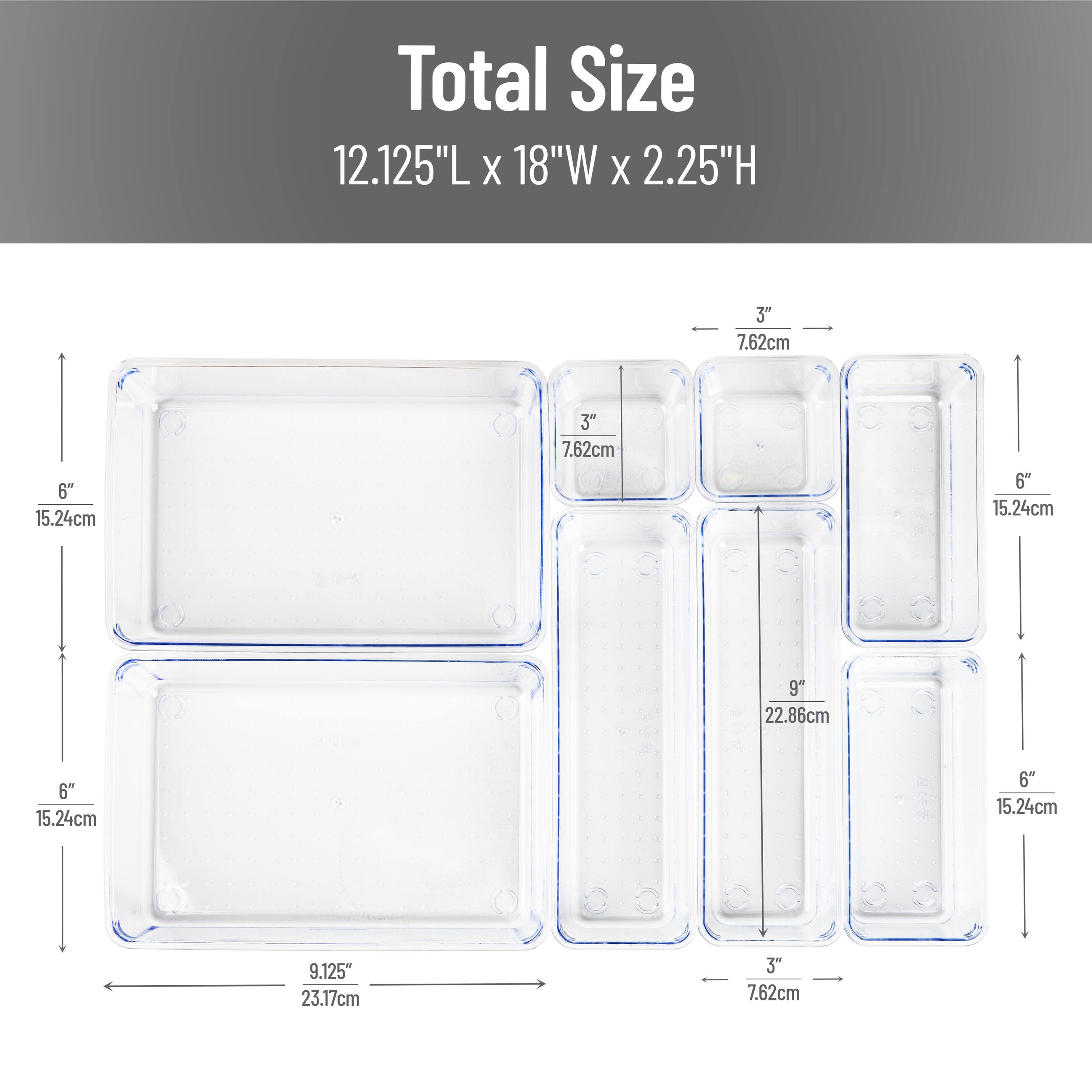 Mind Reader 8-Piece Drawer Organizer Set, Storage Trays, Clear