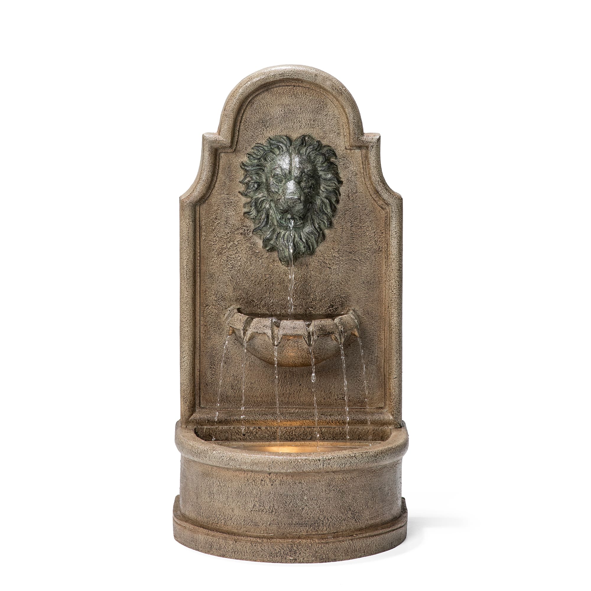 Glitzhome® 31" 3-Tier LED Faux Granite Lion Head Fountain
