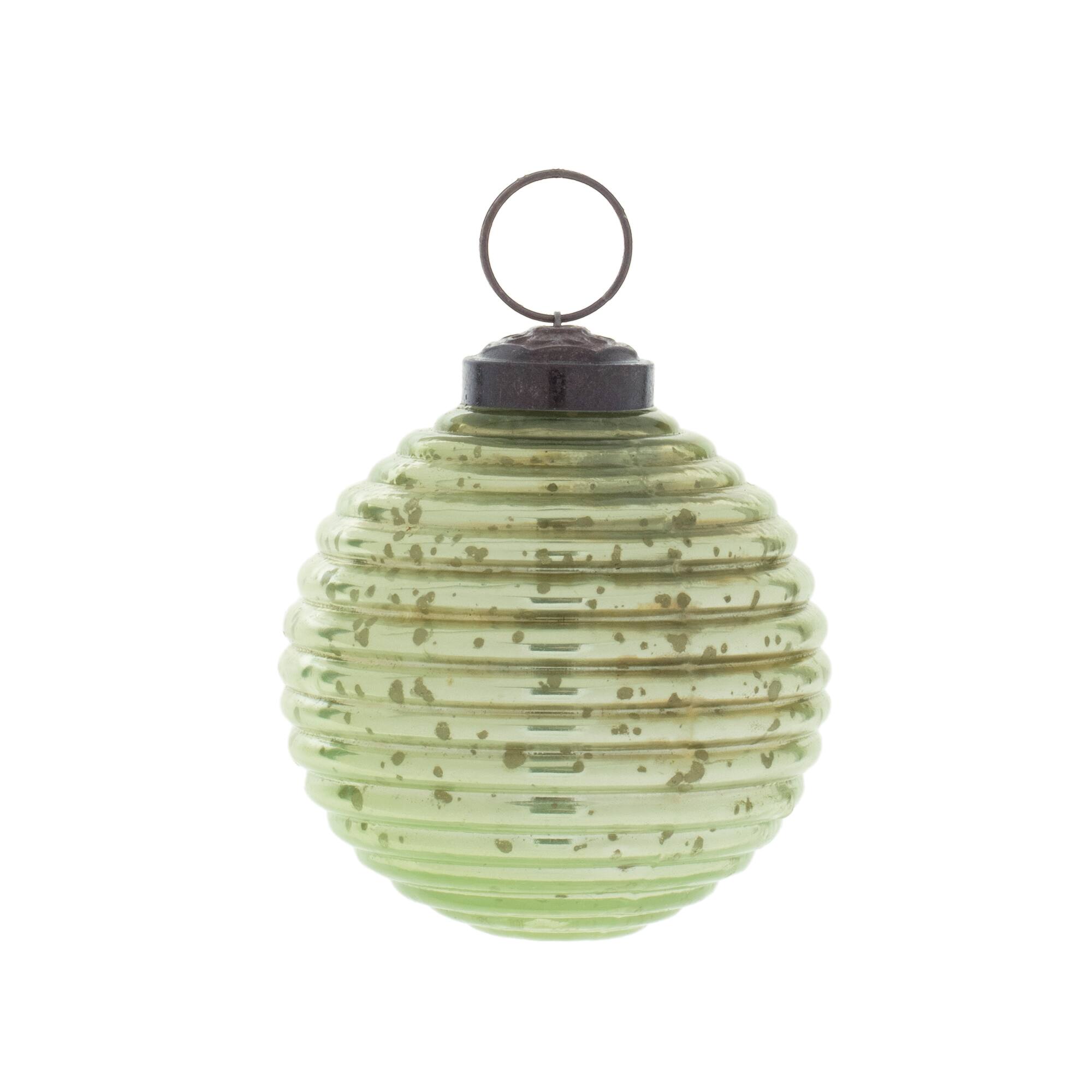 Green Ribbed Mercury Glass Ball Christmas Ornaments Set