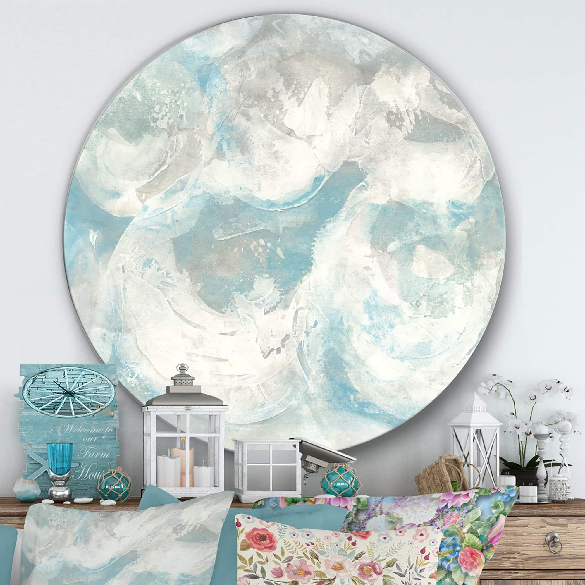 Designart - Pale Blue Shade IV - Farmhouse Metal Circle Wall Art