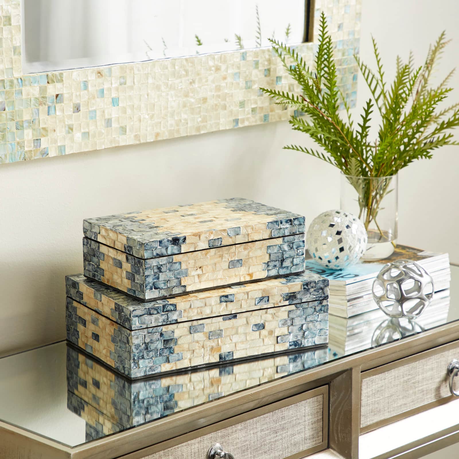 Tan & Blue Wood Coastal Box Set
