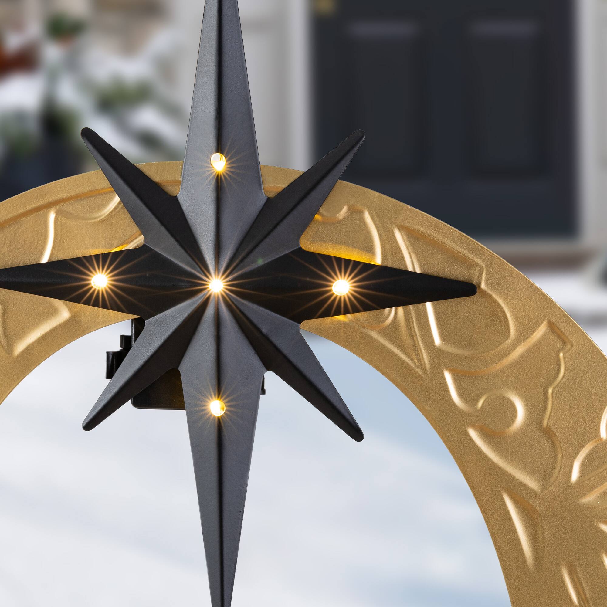 Glitzhome® Set of 3 Lighted Christmas Metal Embossed Gold JOY Yard Stake with Timer