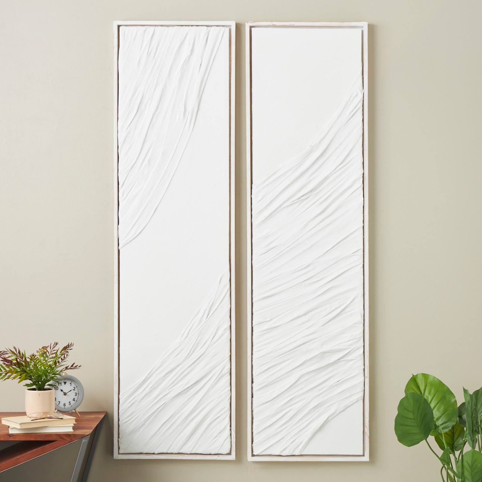 19.5" x 70.5" Cream Abstract Dimensional Wavy Textured Wood Panel Wall Décor Set