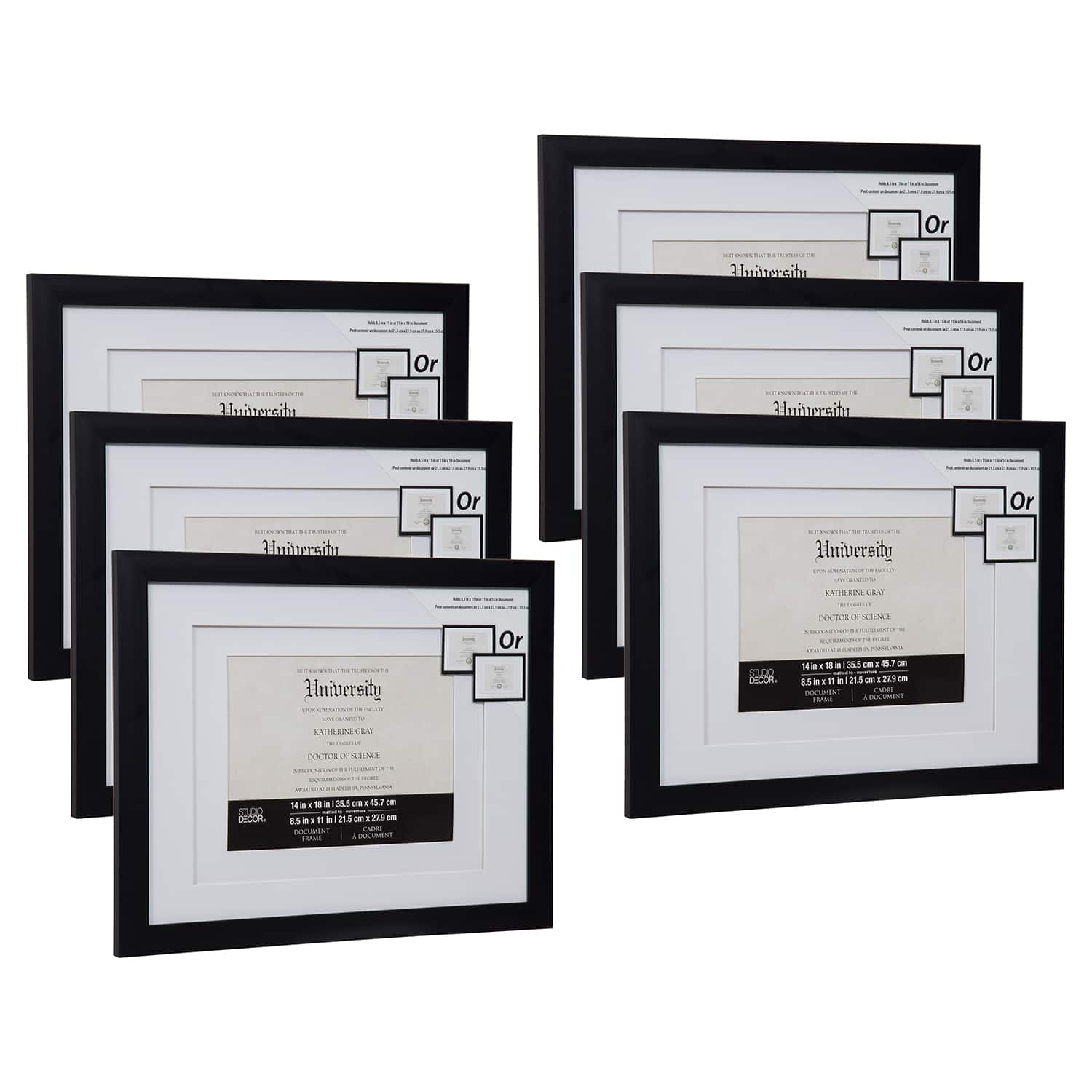 6 Pack: Black 8.5" x 11" Document Frame with Double Mat by Studio Décor®