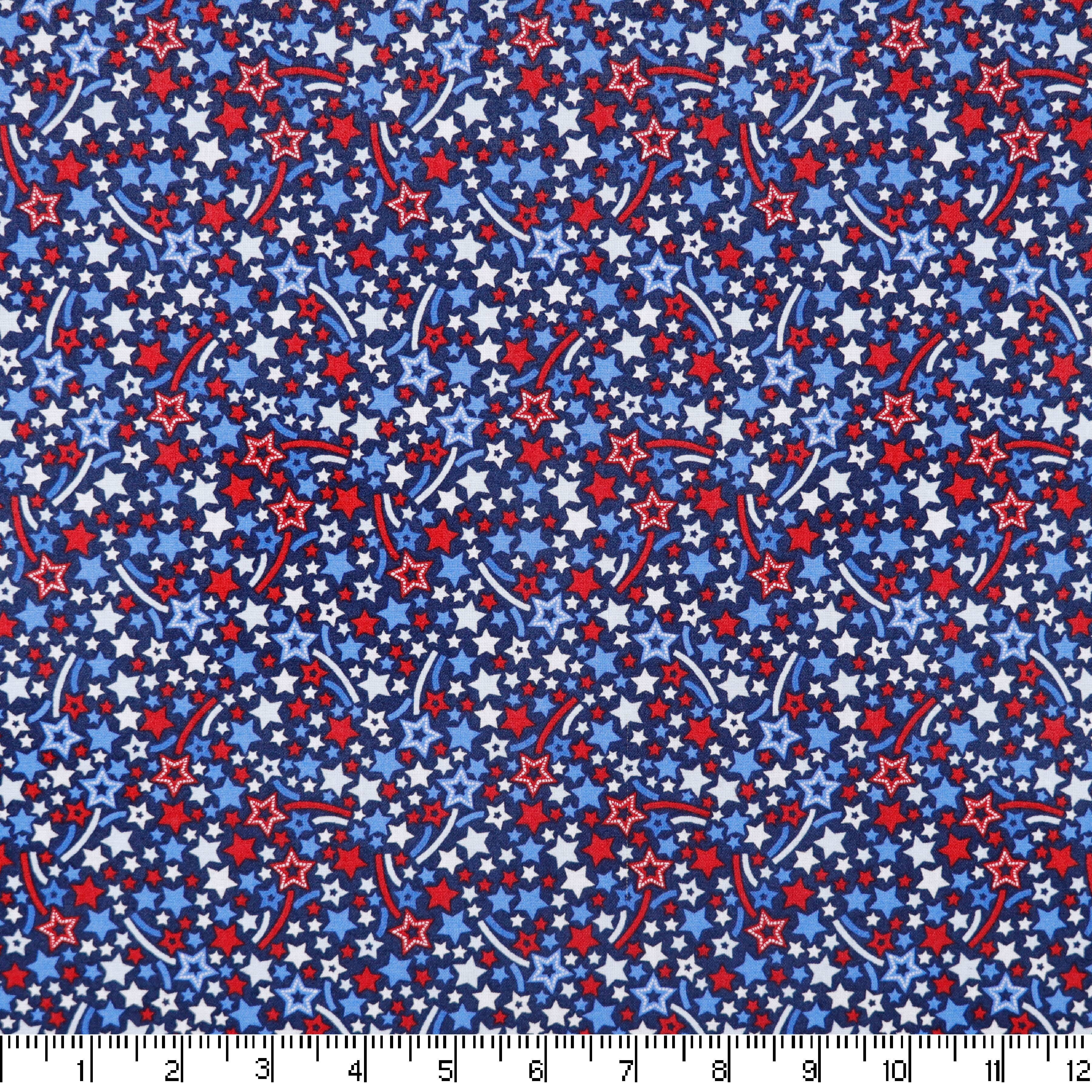 Packed Stars on Blue Cotton Fabric