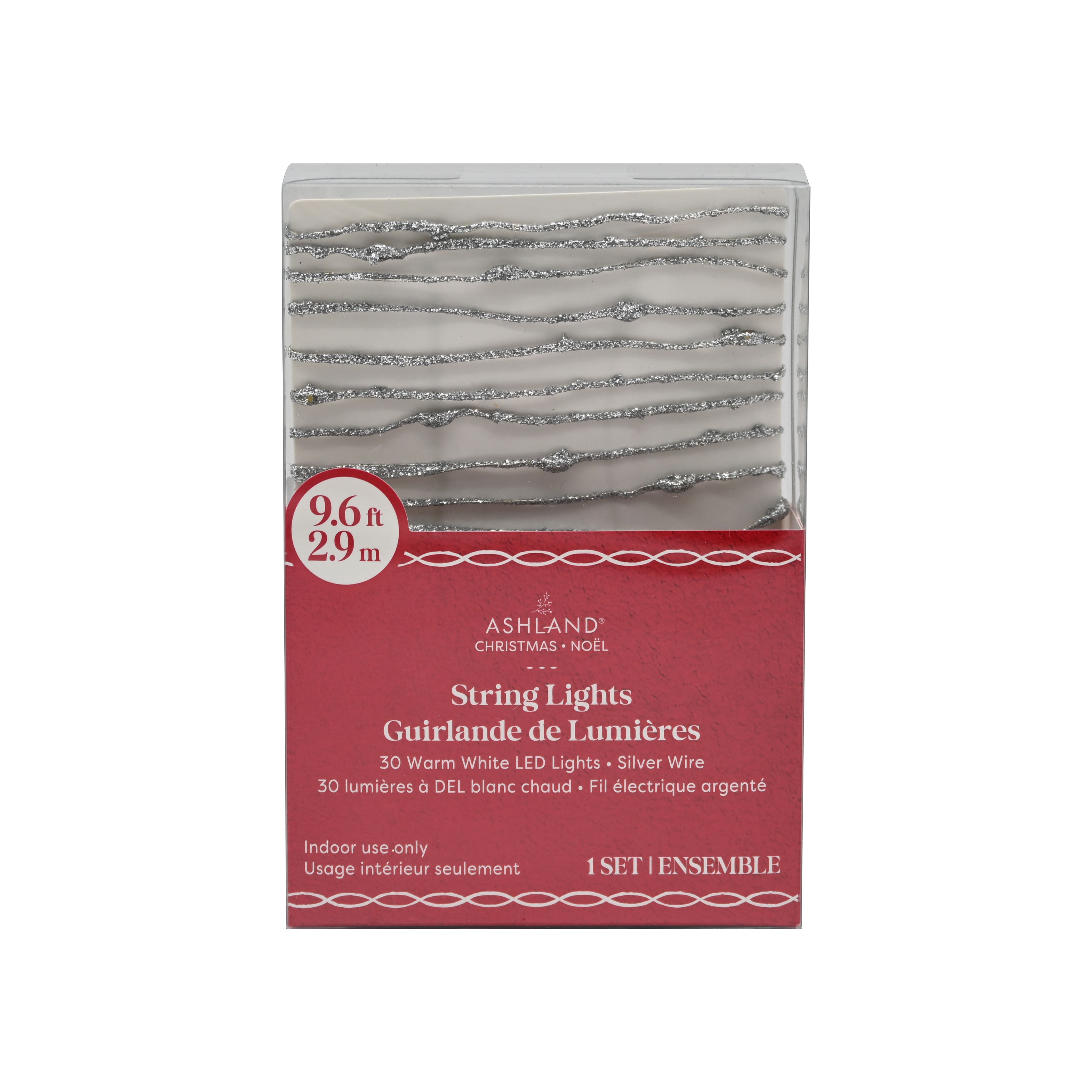 30ct. Warm White LED Silver Glitter String Lights by Ashland®