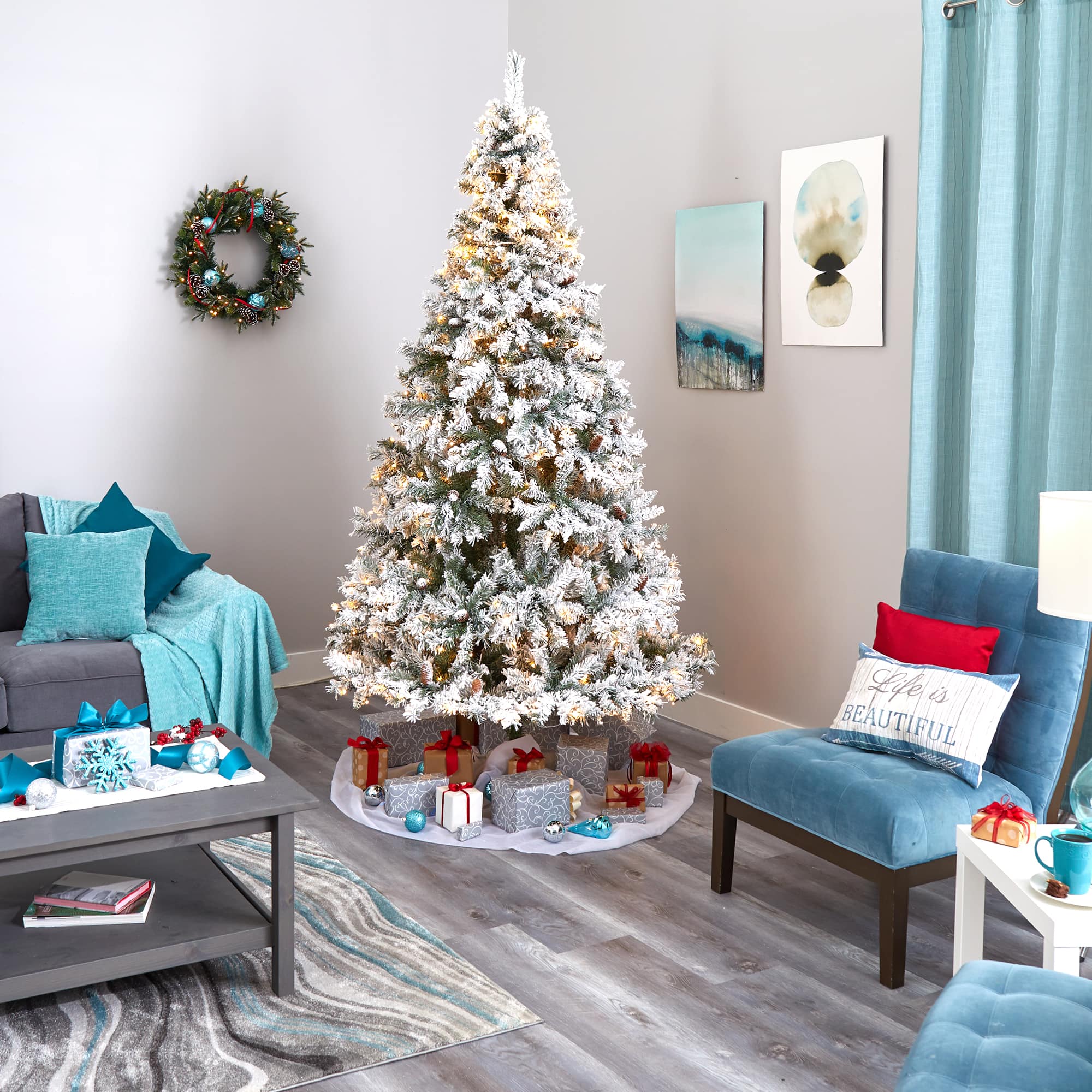 8ft. Pre-Lit White River Mountain Pine Artificial Christmas Tree, Clear LED Lights