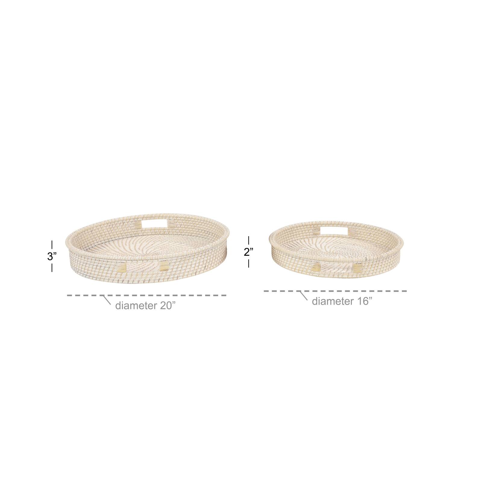 Set of 2" Cream Wood Boho Style Tray, 20", 16"