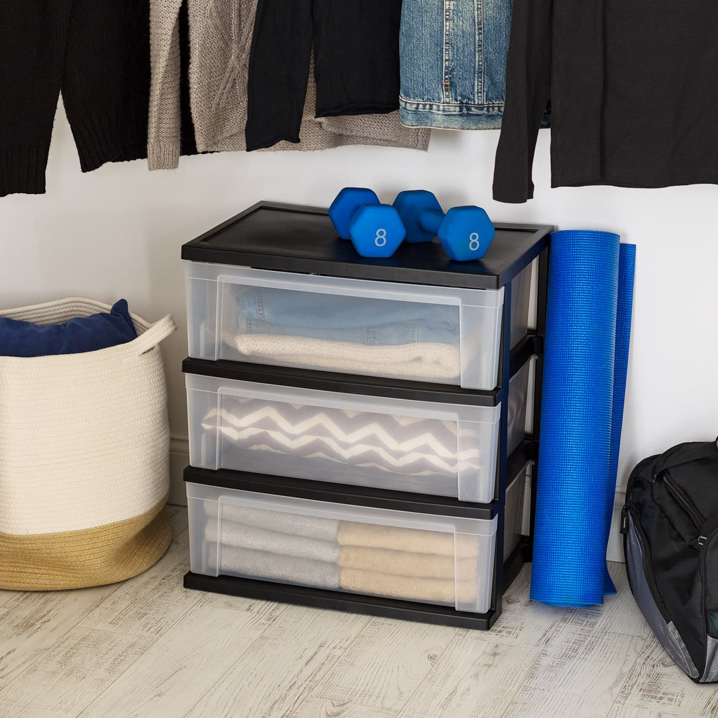 IRIS® 29qt. Black & Clear Wide 3-Drawer Chests, 2ct.