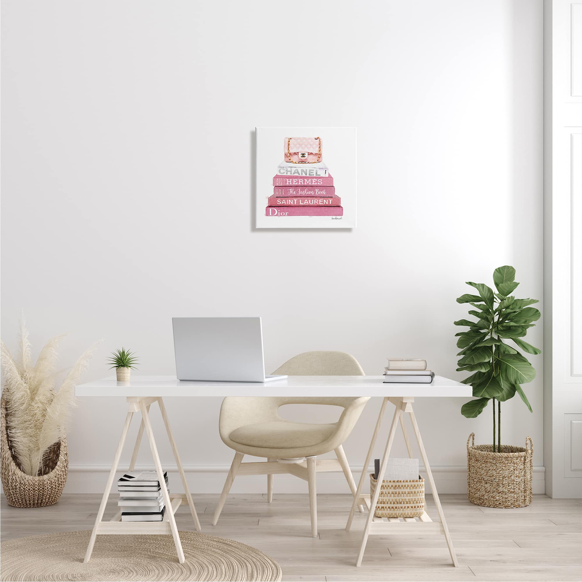 Stupell Industries Pink Book Stack Fashion Handbag Canvas Wall Art