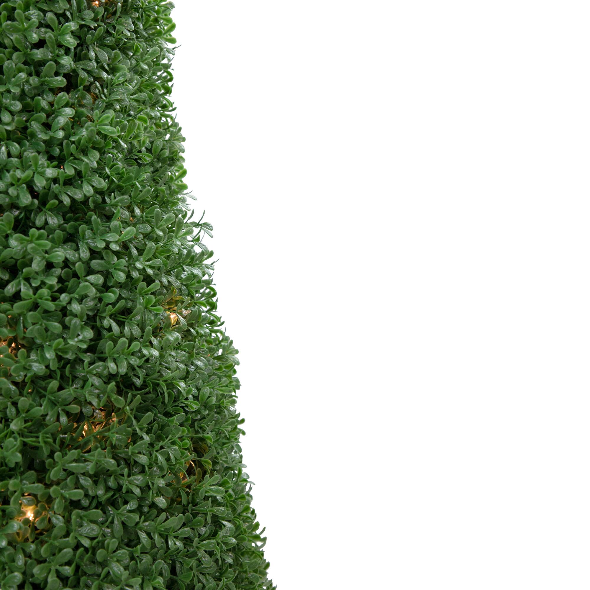 4ft. Pre-Lit Artificial Boxwood Cone Topiary Tree with Round Pot, Clear Lights