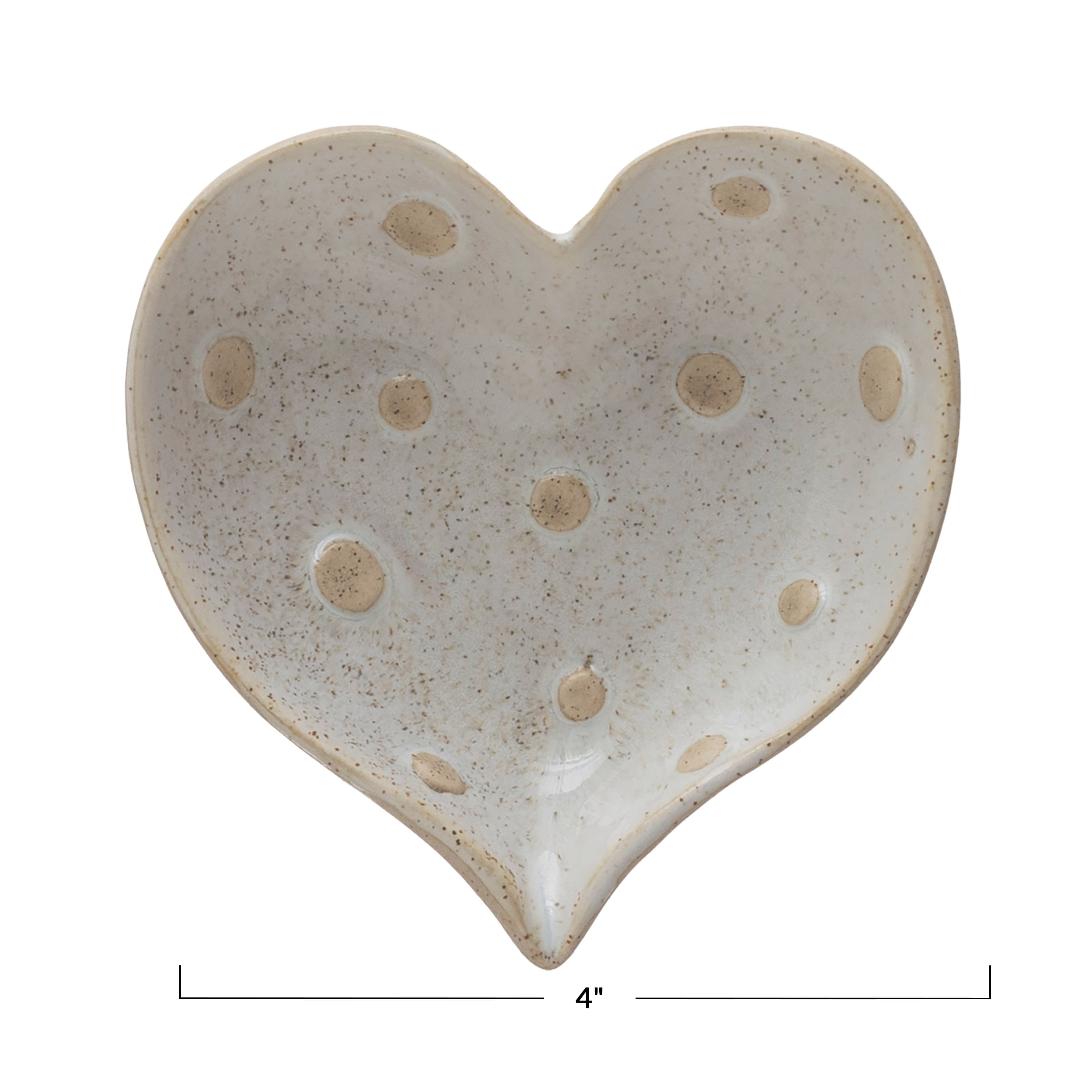 Hello Honey® 4" Dotted Cream Reactive Glaze Stoneware Heart Dishes, 12ct.