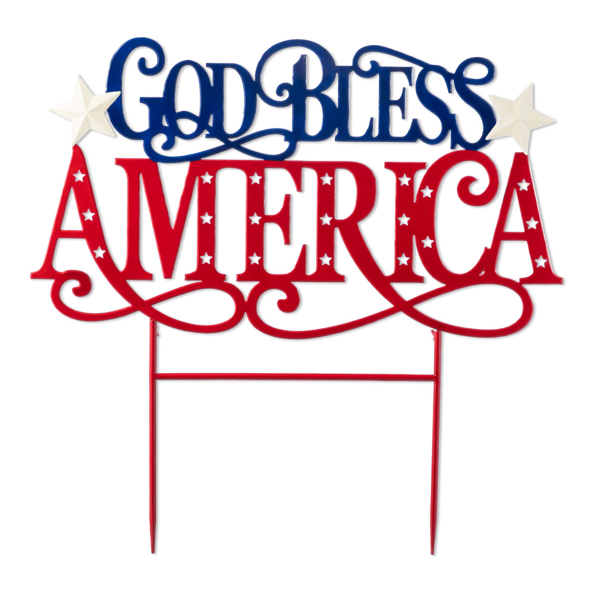 Glitzhome® 23.25" Patriotic Metal "GOD BLESS AMERICA" Garden Yard Stake
