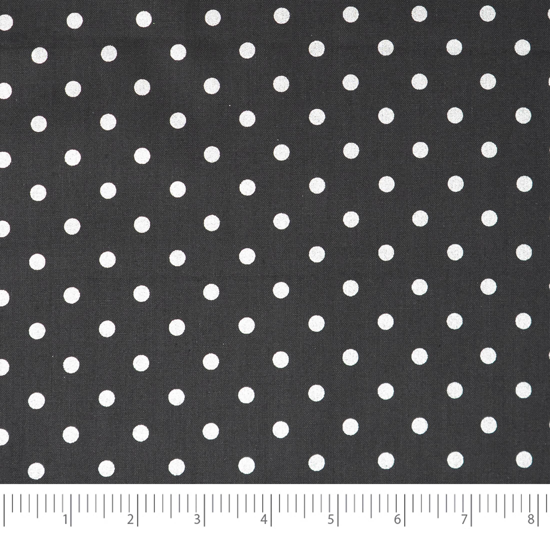 Stitch & Sparkle Dark Romance Silver Metallic Dot Black Cotton Fabric