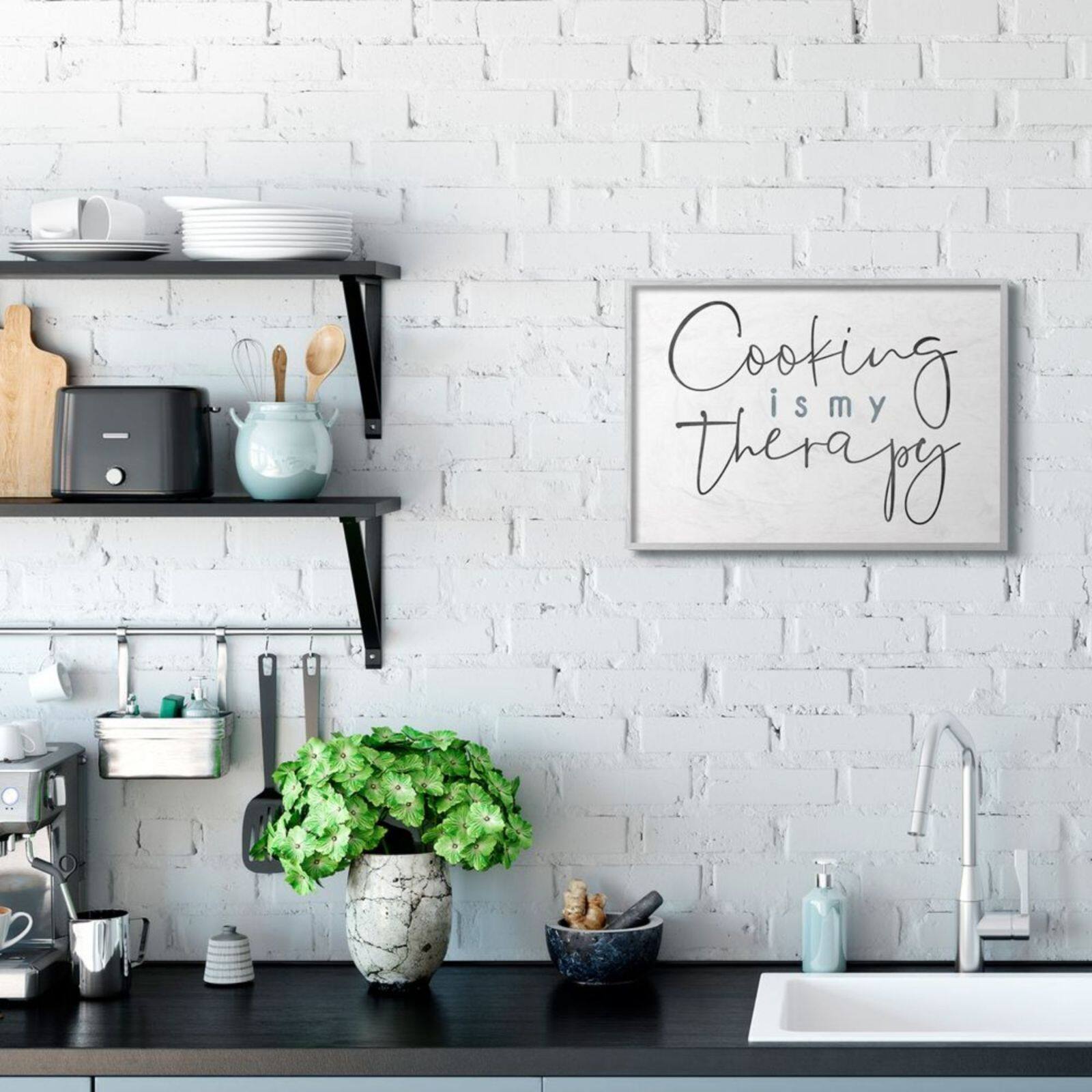 Stupell Industries Cooking Is My Therapy Gray Framed Wall Art