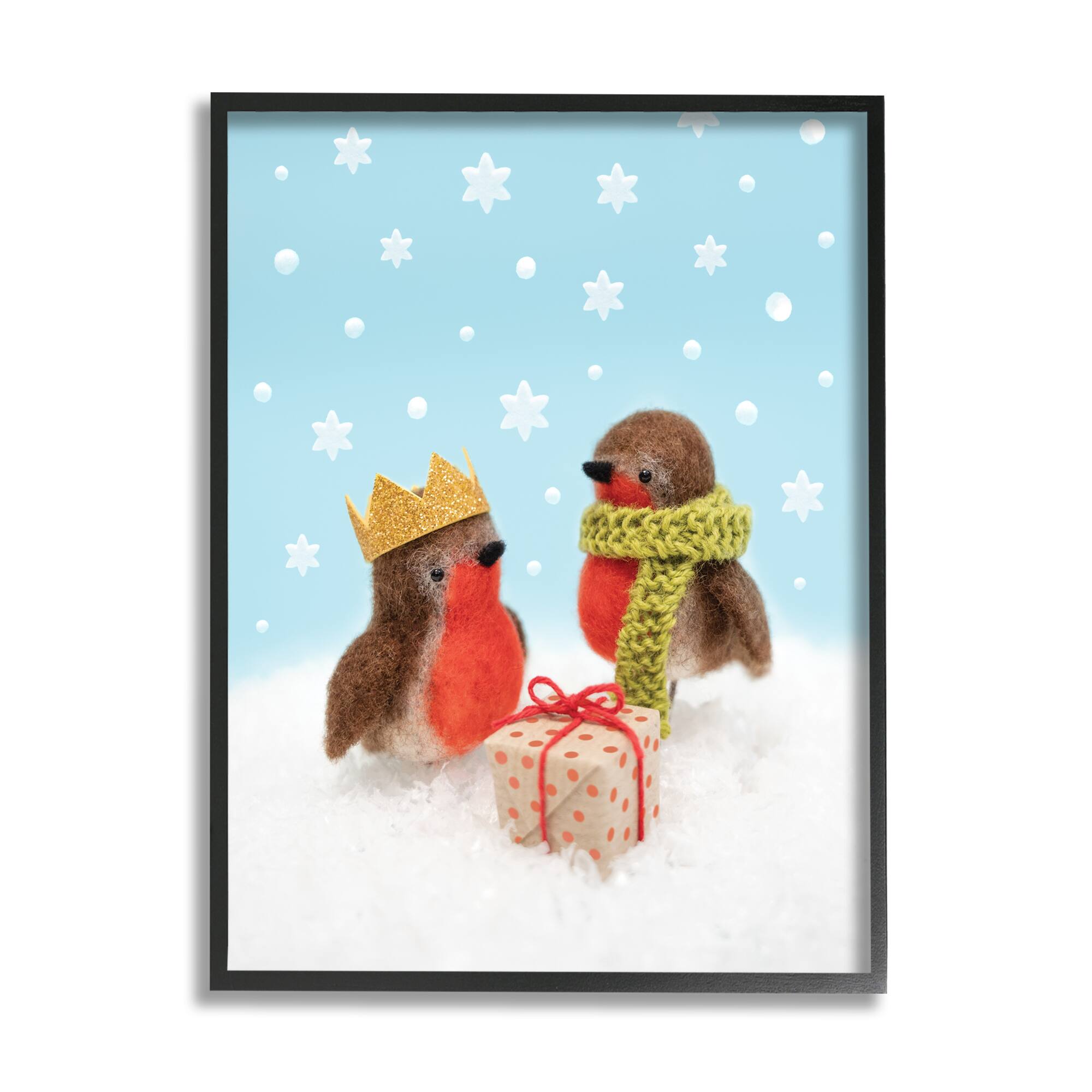 Stupell Industries Birds Gift Giving Christmas Snow Framed Giclee Art