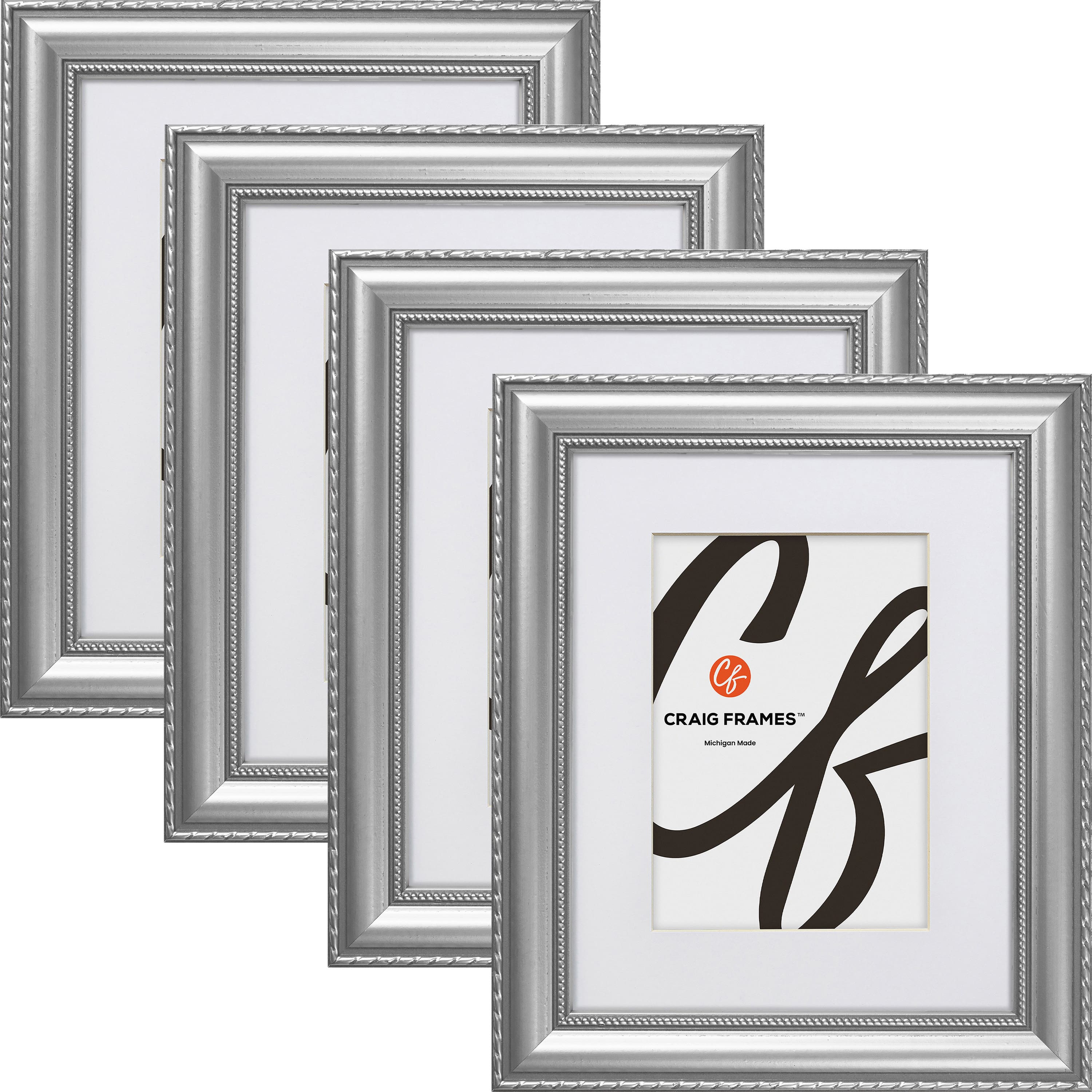 4 Pack Craig Frames Victoria Ornate Silver Picture Frame with Mat