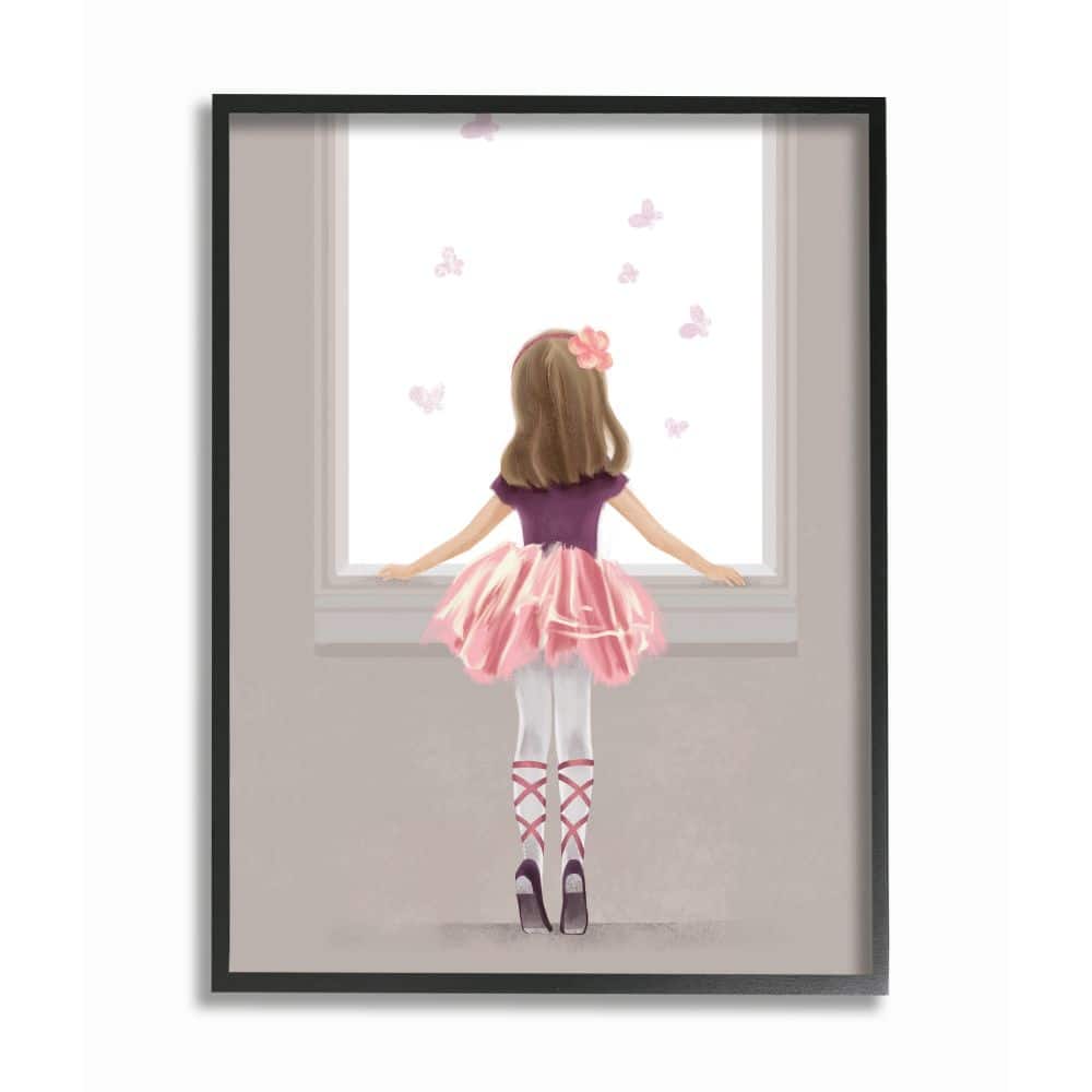 Stupell Industries Little Ballerina Dancer Girl Butterfly Pink Purple Framed Wall Art