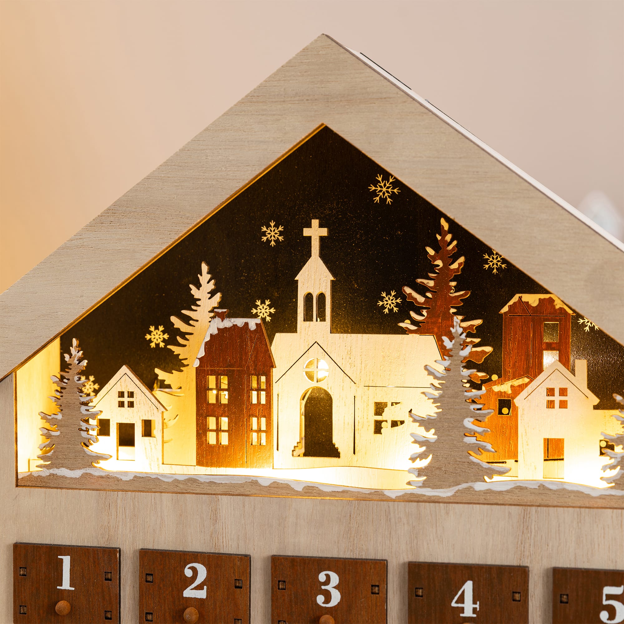 Glitzhome® 15.75" Lighted Wooden Christmas Village Advent Calendar Decor