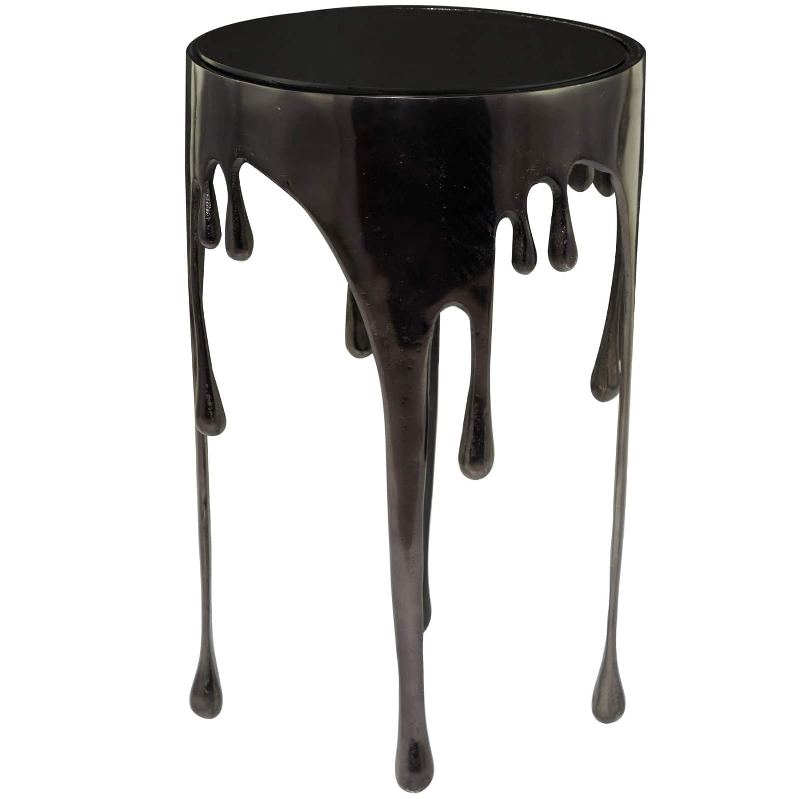 Black Aluminum Drip Accent Table with Melting Designed Legs and Shaded Glass Top 16" x 16" x 25"