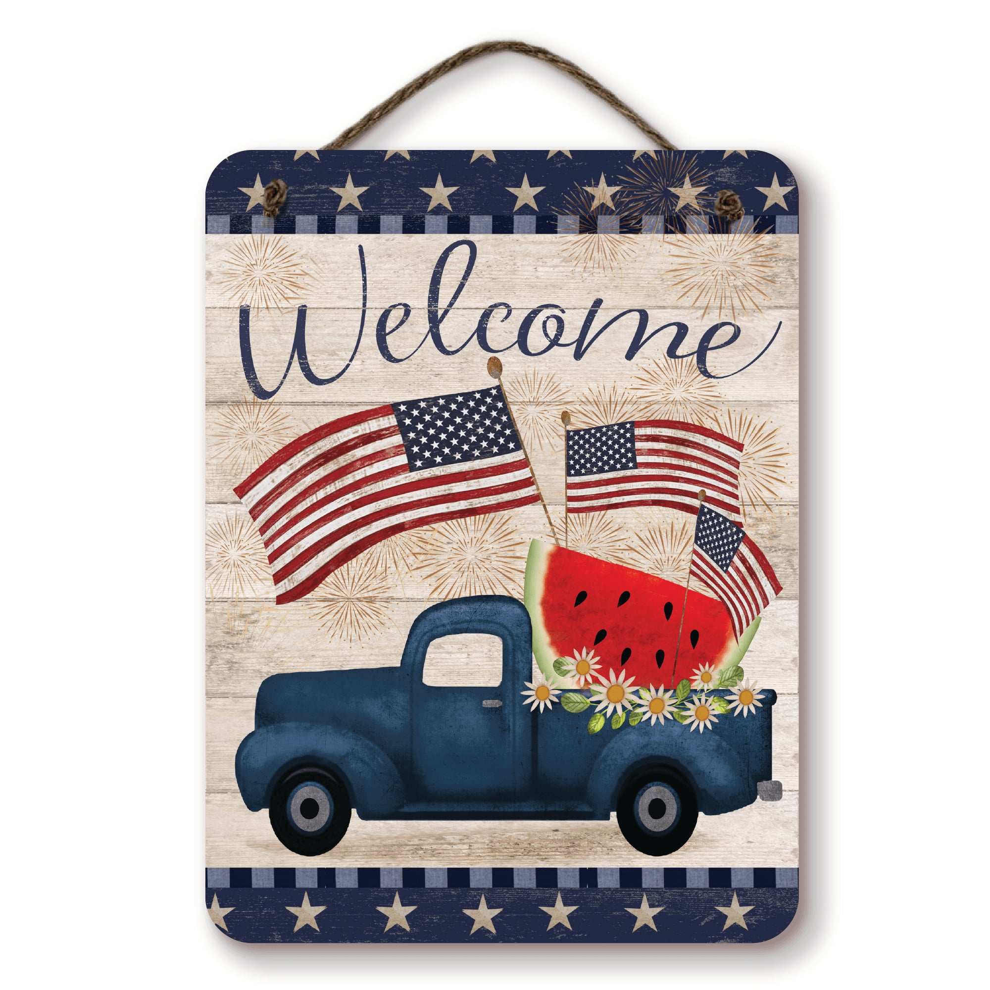 Courtside Market® Celebrate 250™ 12" x 16" Wounded Warrior Project® Blue Truck Patriotic Hanging Wooden Artboard with Twine