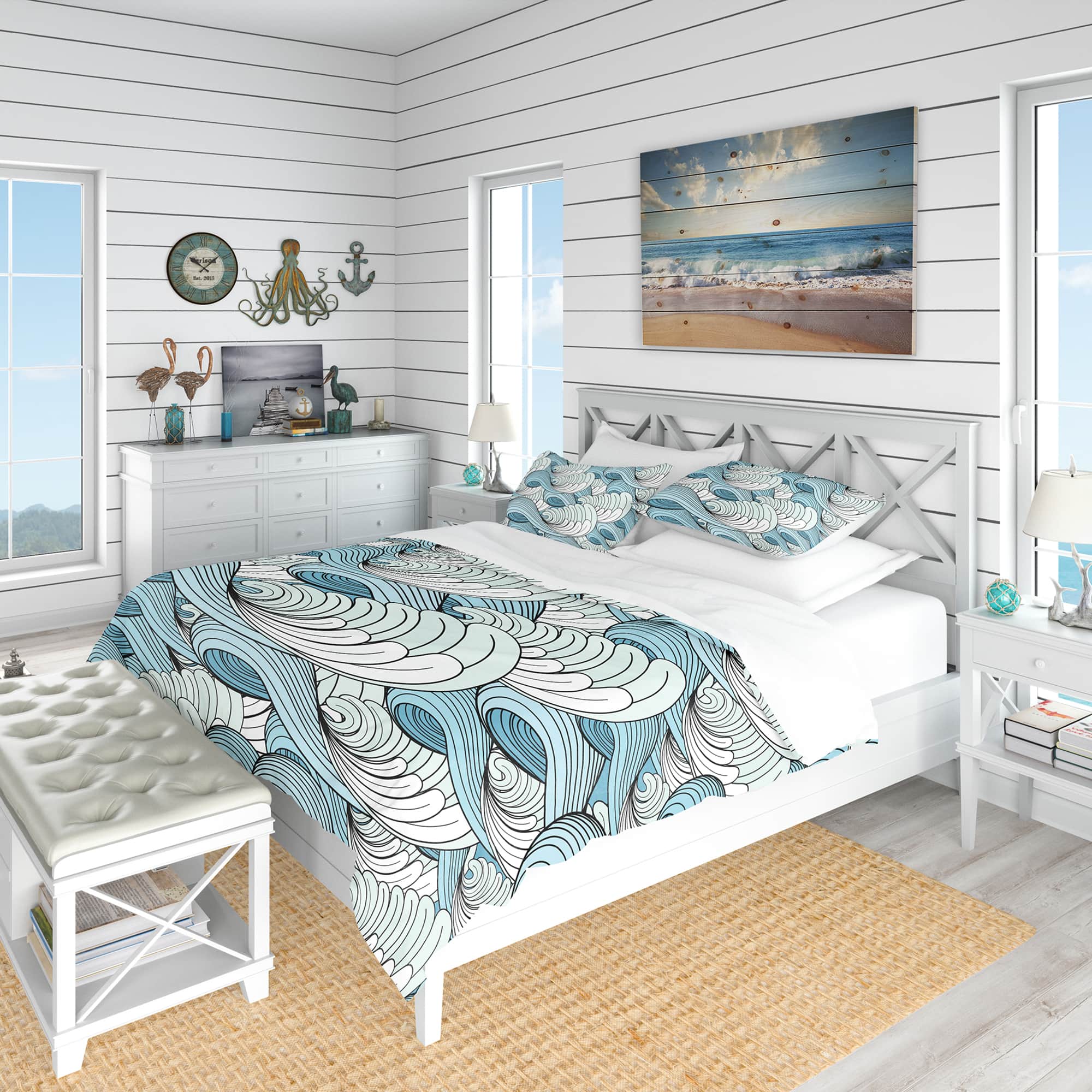 Designart Great Wave Inspiration Coastal Pattern Duvet Cover Set