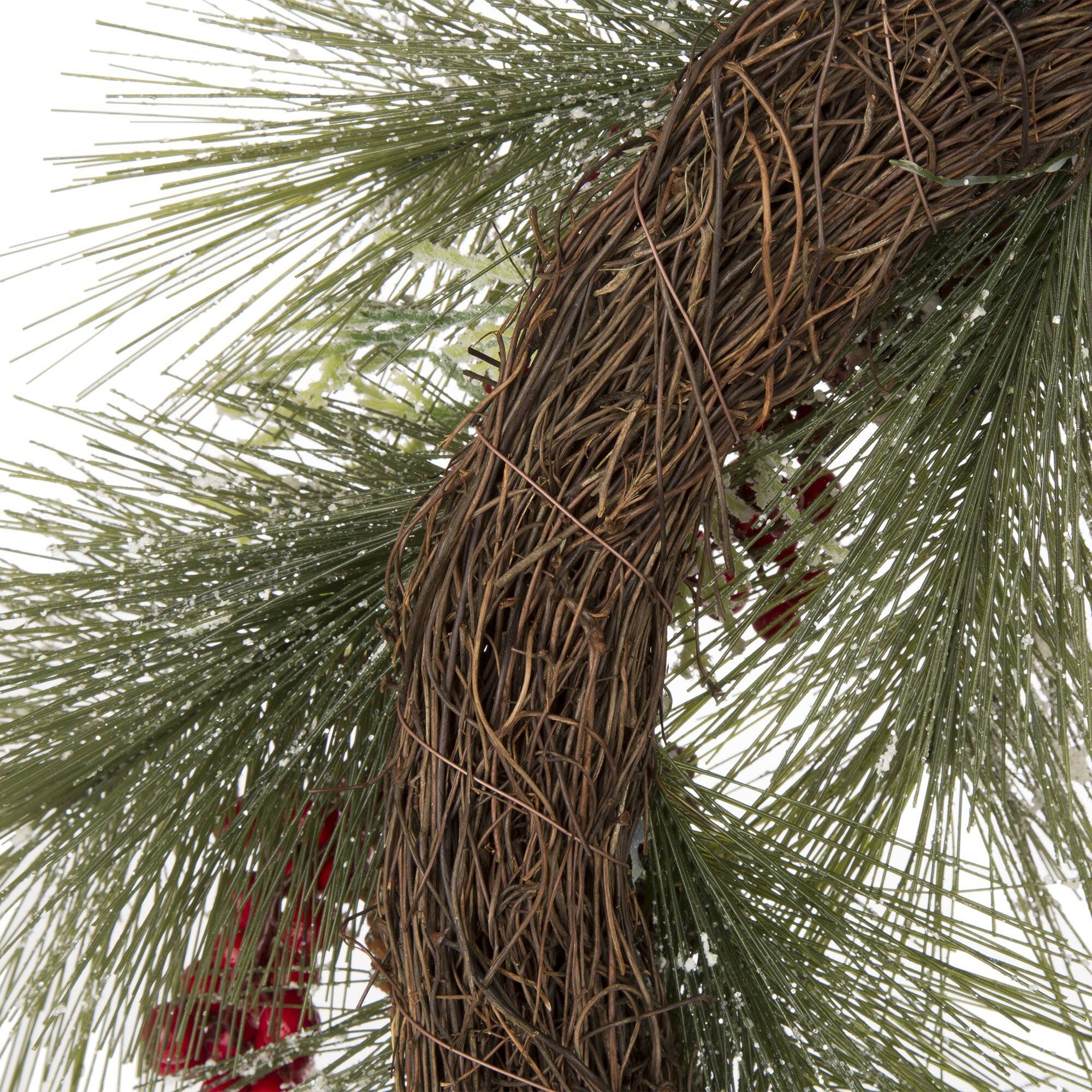 Glitzhome® 24" Flocked Pinecone & Berry Wreath
