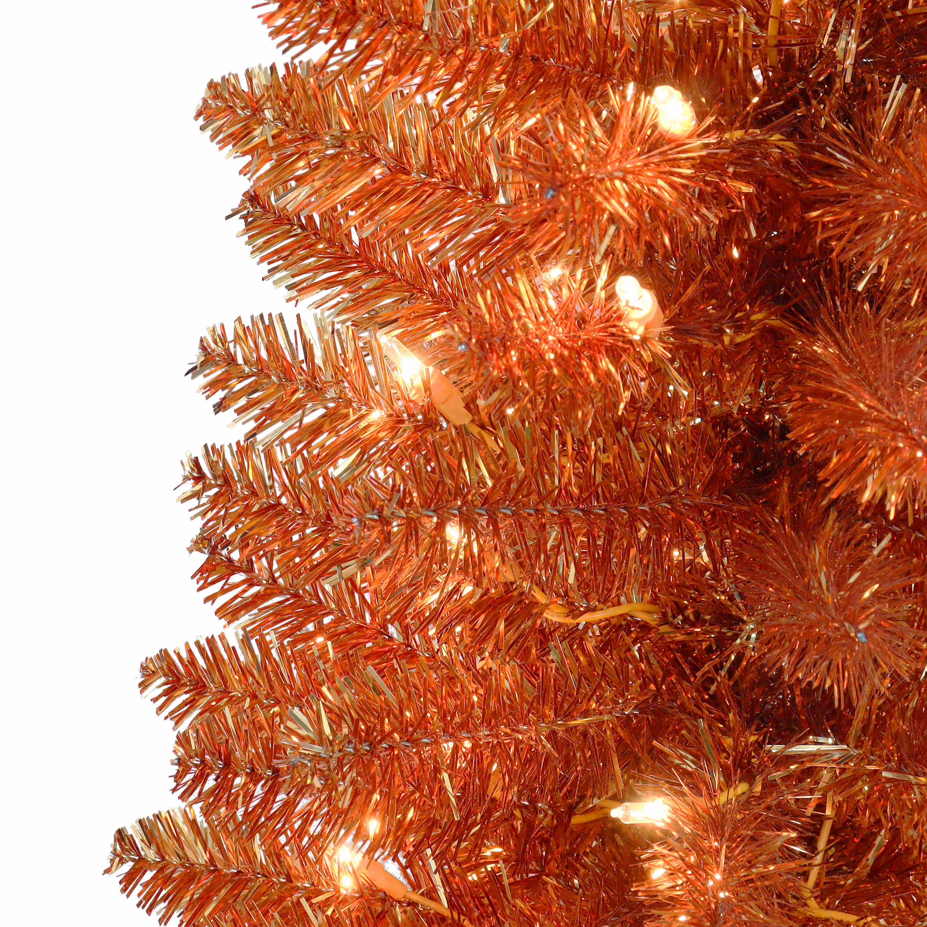 6ft. Pre-Lit Orange Tinsel Artificial Christmas Tree, Clear Lights