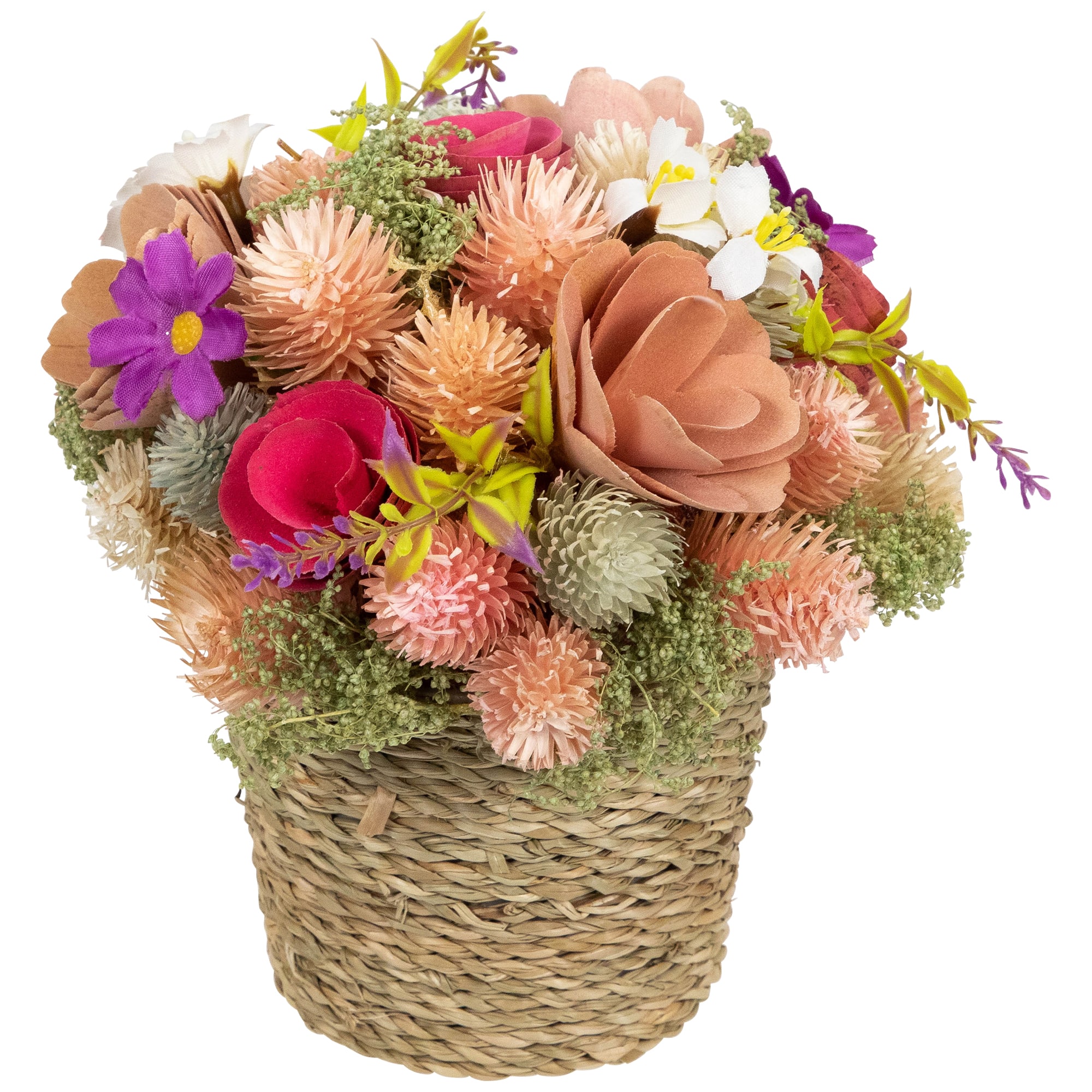 7" Wooden Mixed Floral Artificial Spring Arrangement with Pot