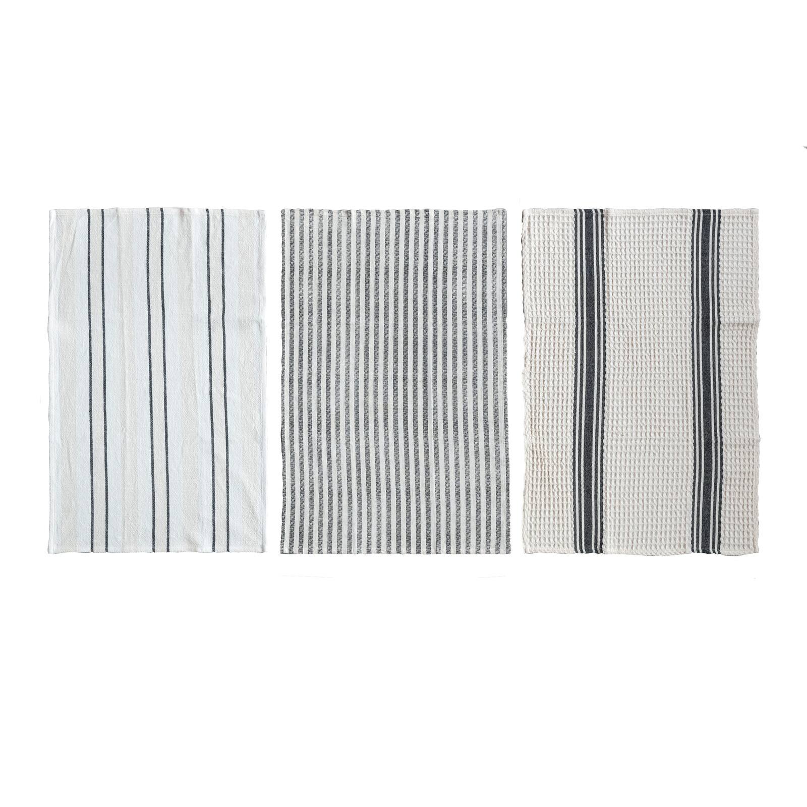 Hello Honey® White & Black Eclectic Cotton Slub Weave Tea Towels Set