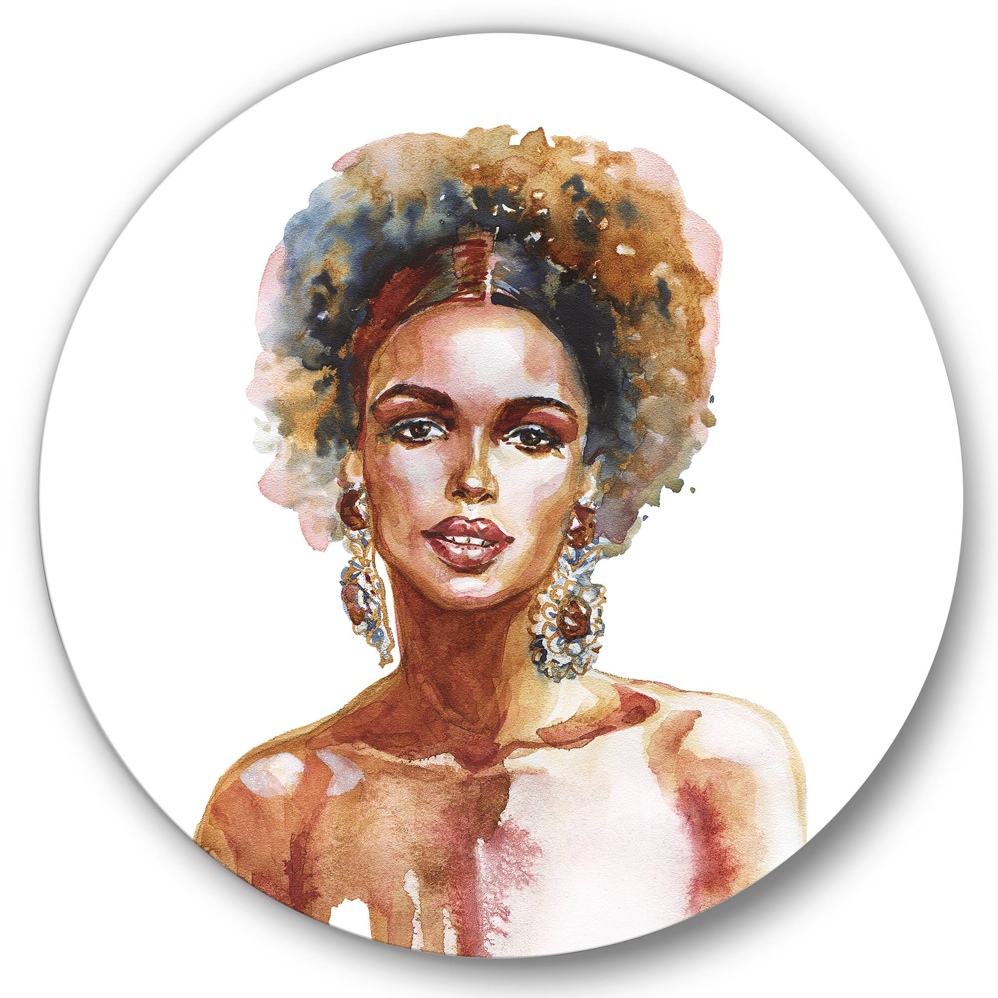 Designart - Portrait of African American Woman V - Modern Metal Circle Wall Art