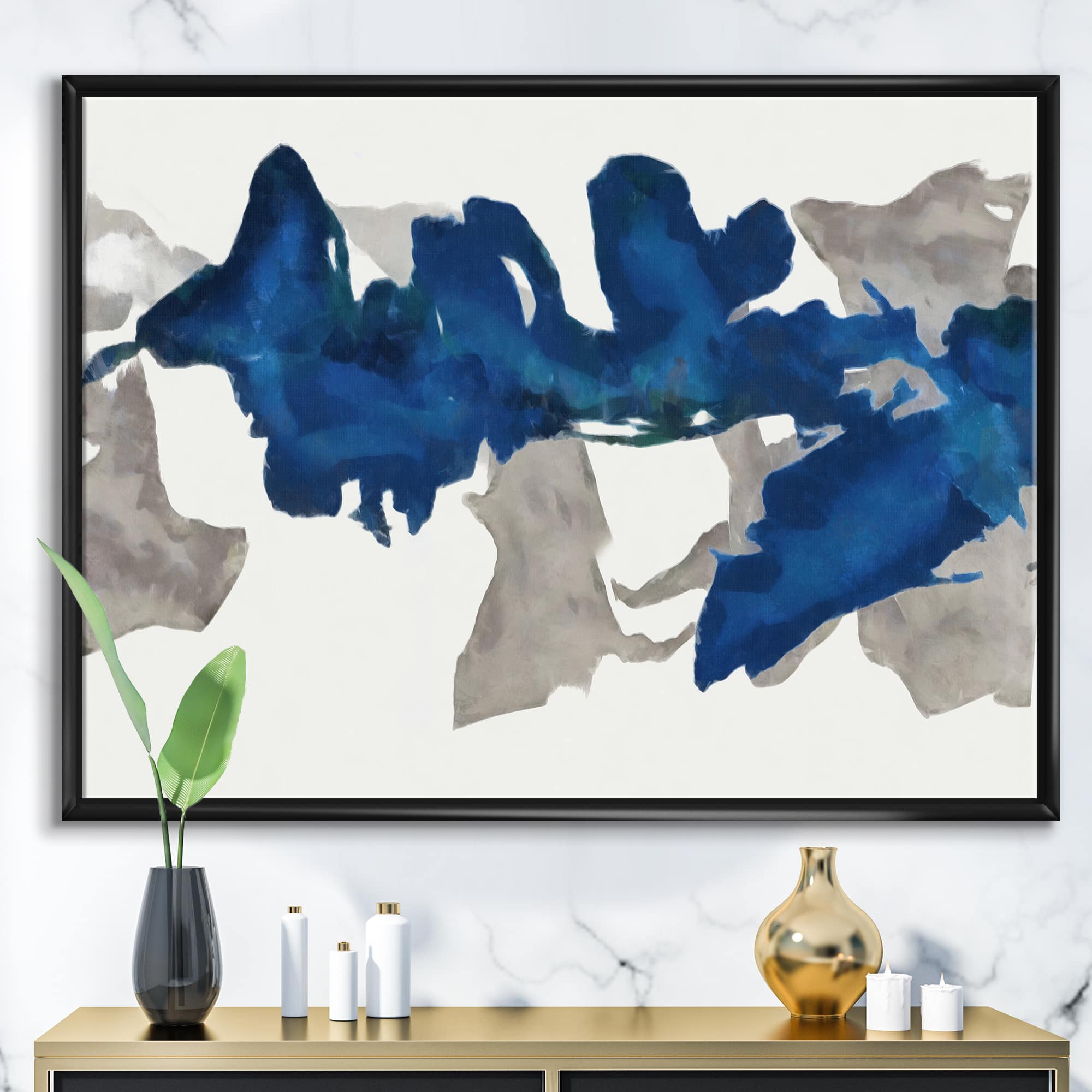 Designart - Gouache Sapphire on Gray VI