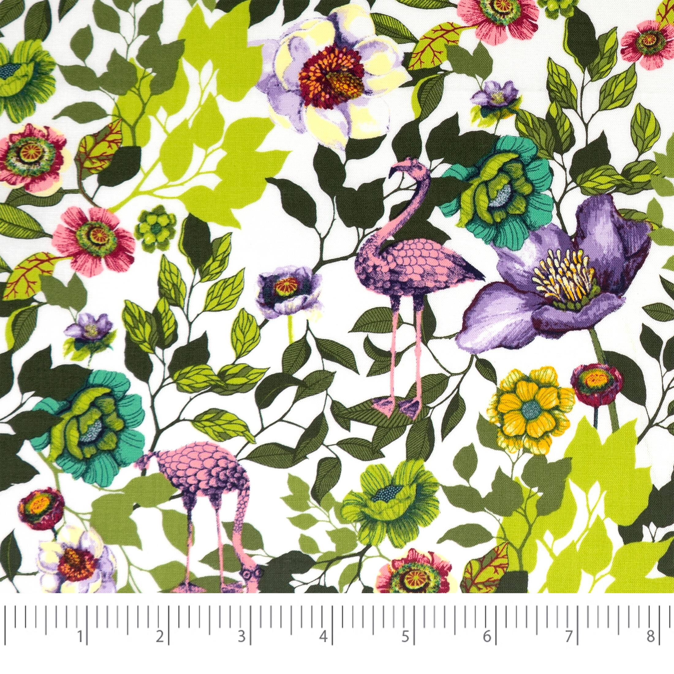 SINGER Light Flamingo & Flowers Print Ringspun Cotton Fabric