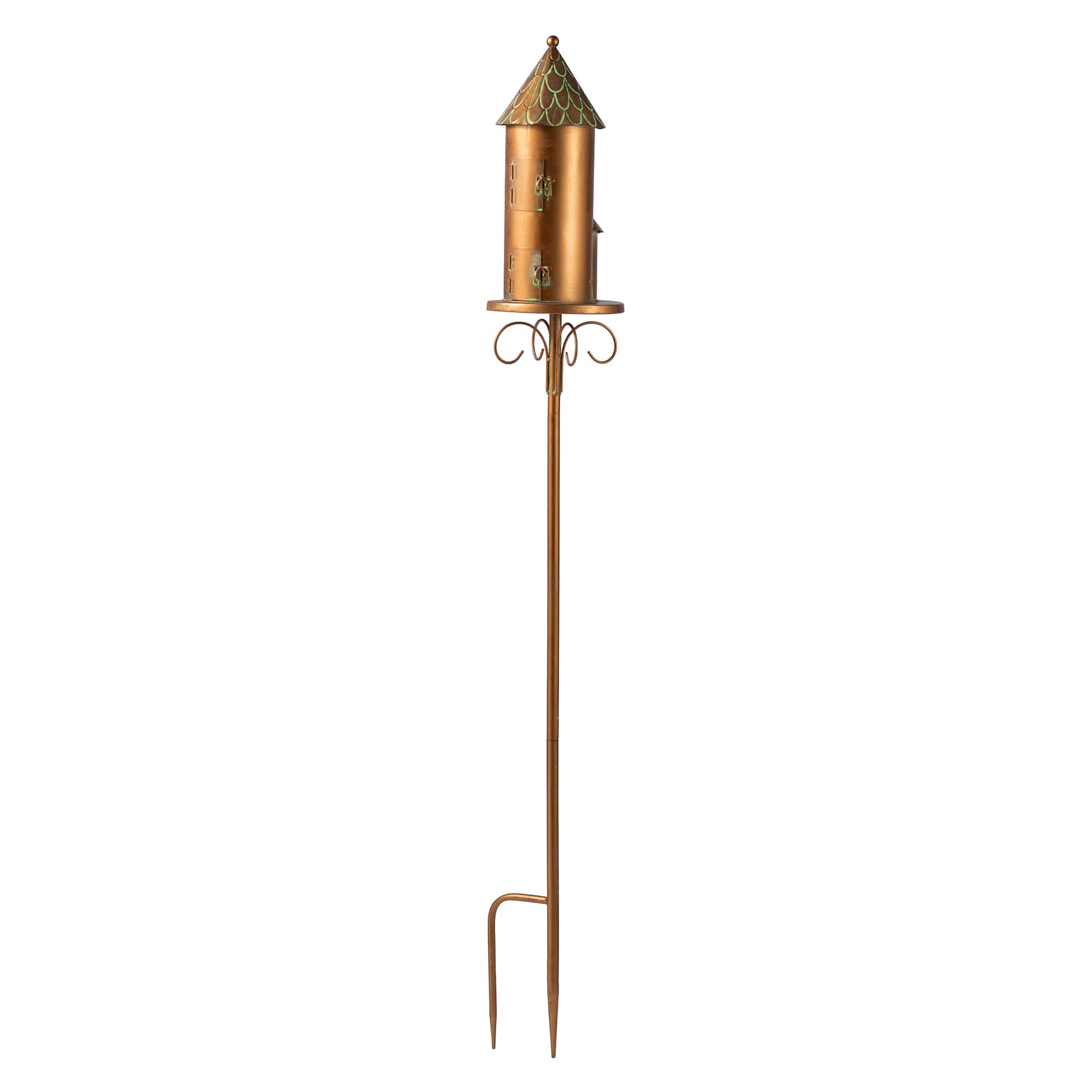 Glitzhome® 53" Farmhouse Faux Copper 2-Tiered Metal Garden Birdhouse with Stake
